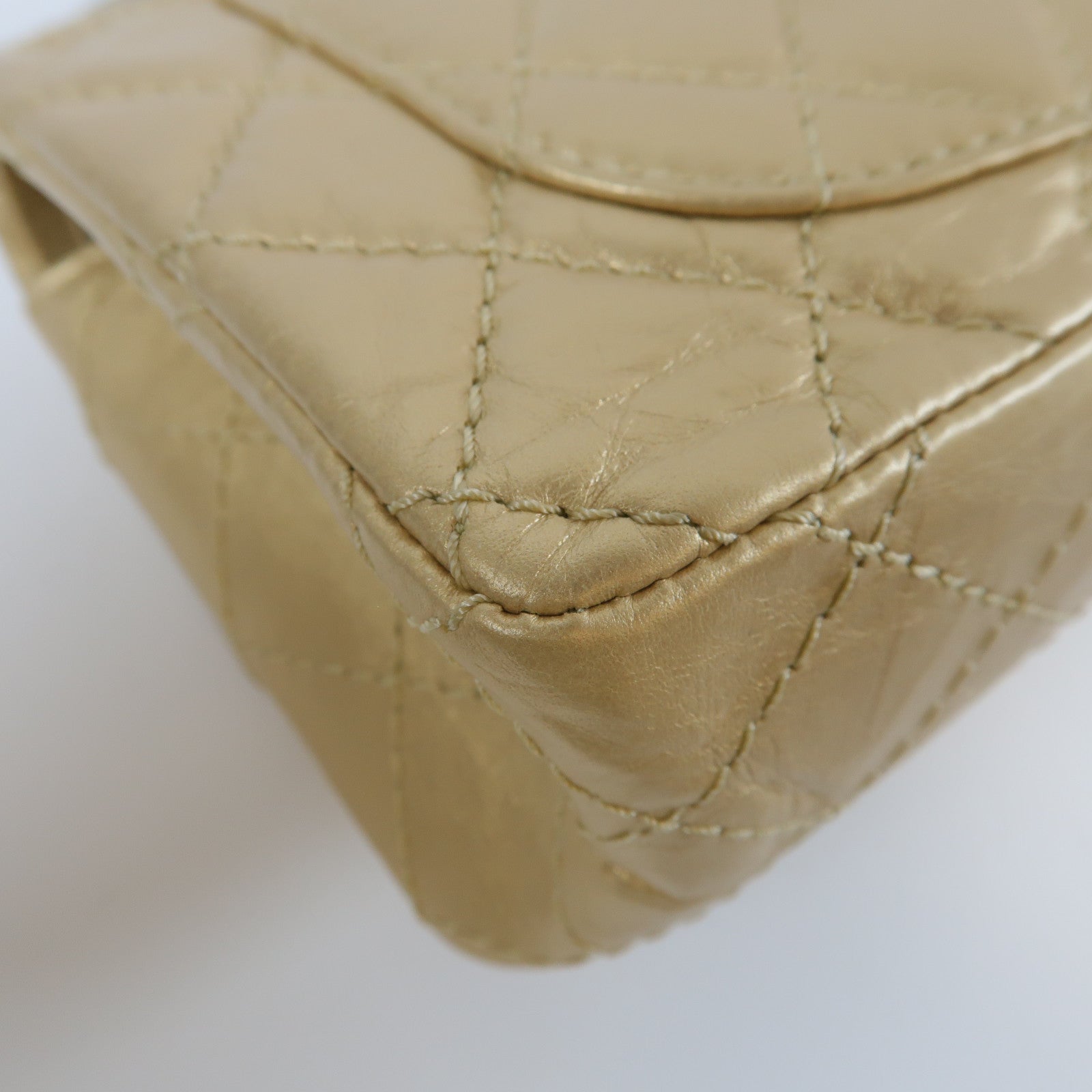 CHANEL **【激減優惠】菱格牛皮皮革2.55 Chain Shoulder Bag銀扣鏈帶肩背袋金色