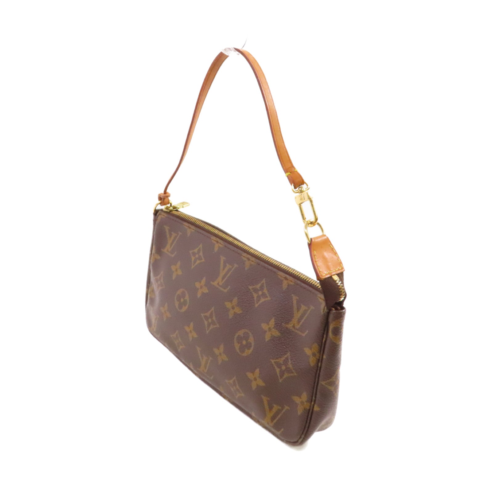 LOUIS VUITTON Monogram Pochette Accessories Hand Bag金扣手挽袋啡色