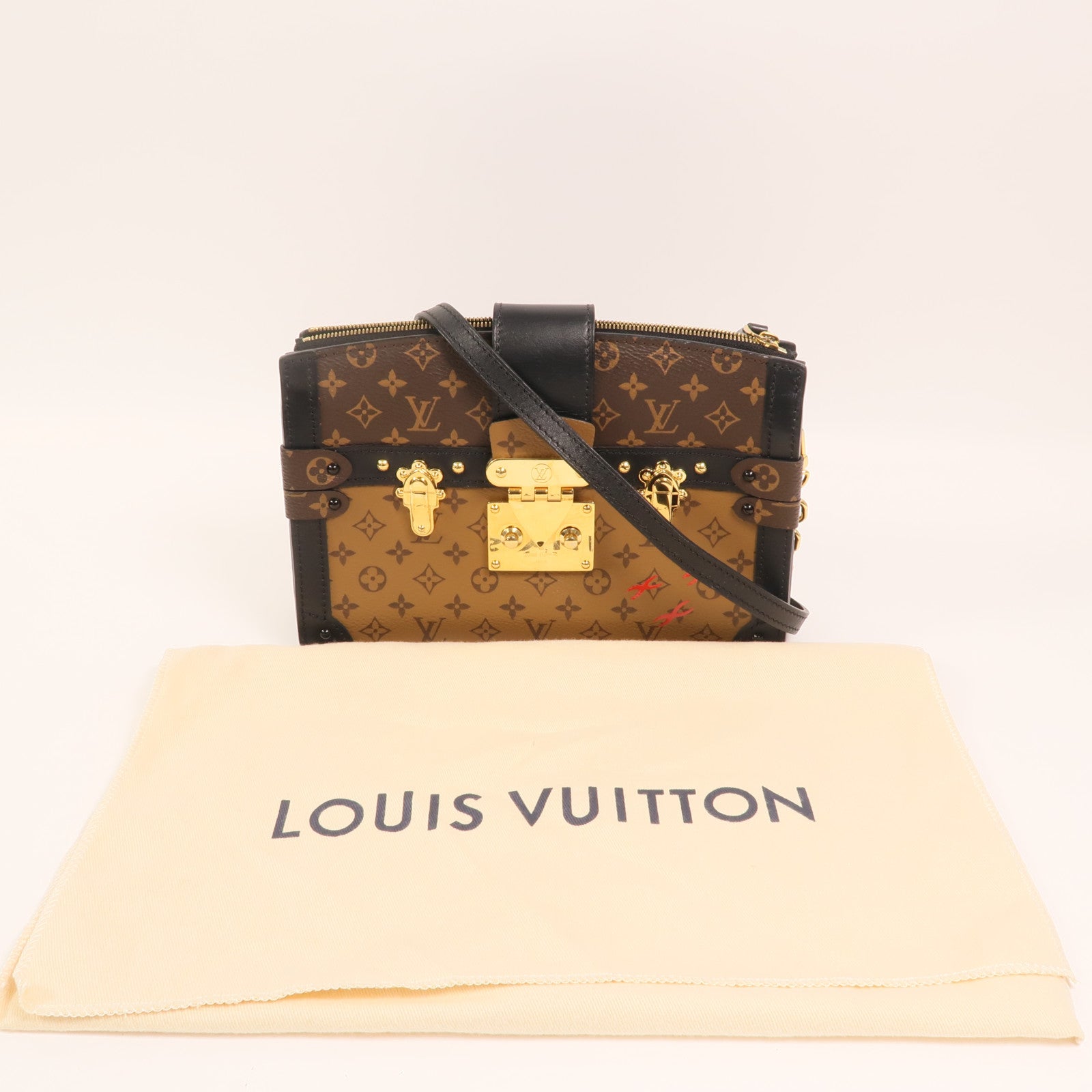 LOUIS VUITTON Monogram Reverse Trunk Clutch金扣鏈帶肩背袋