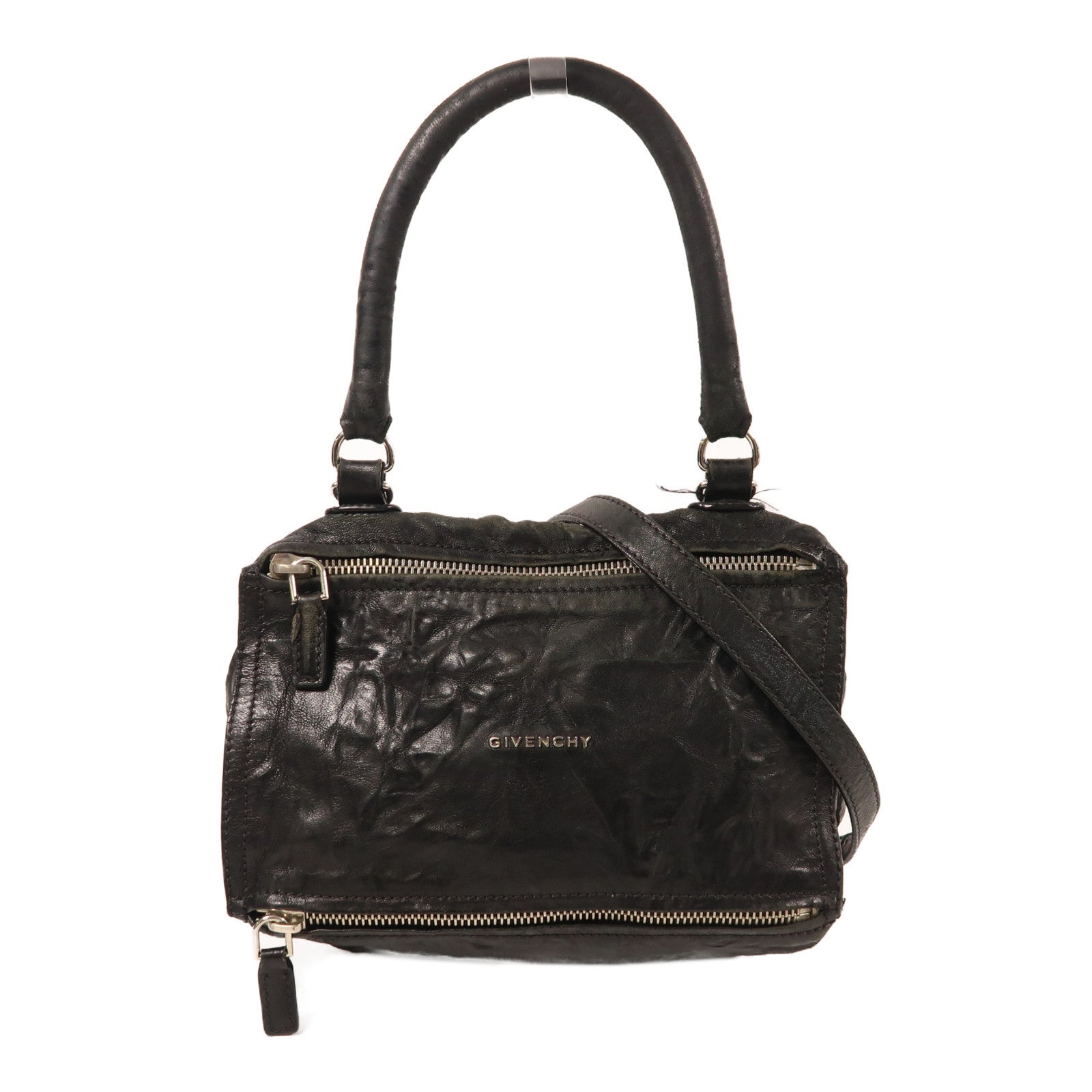 GIVENCHY 牛皮皮革Pandora銀扣手挽肩背兩用袋