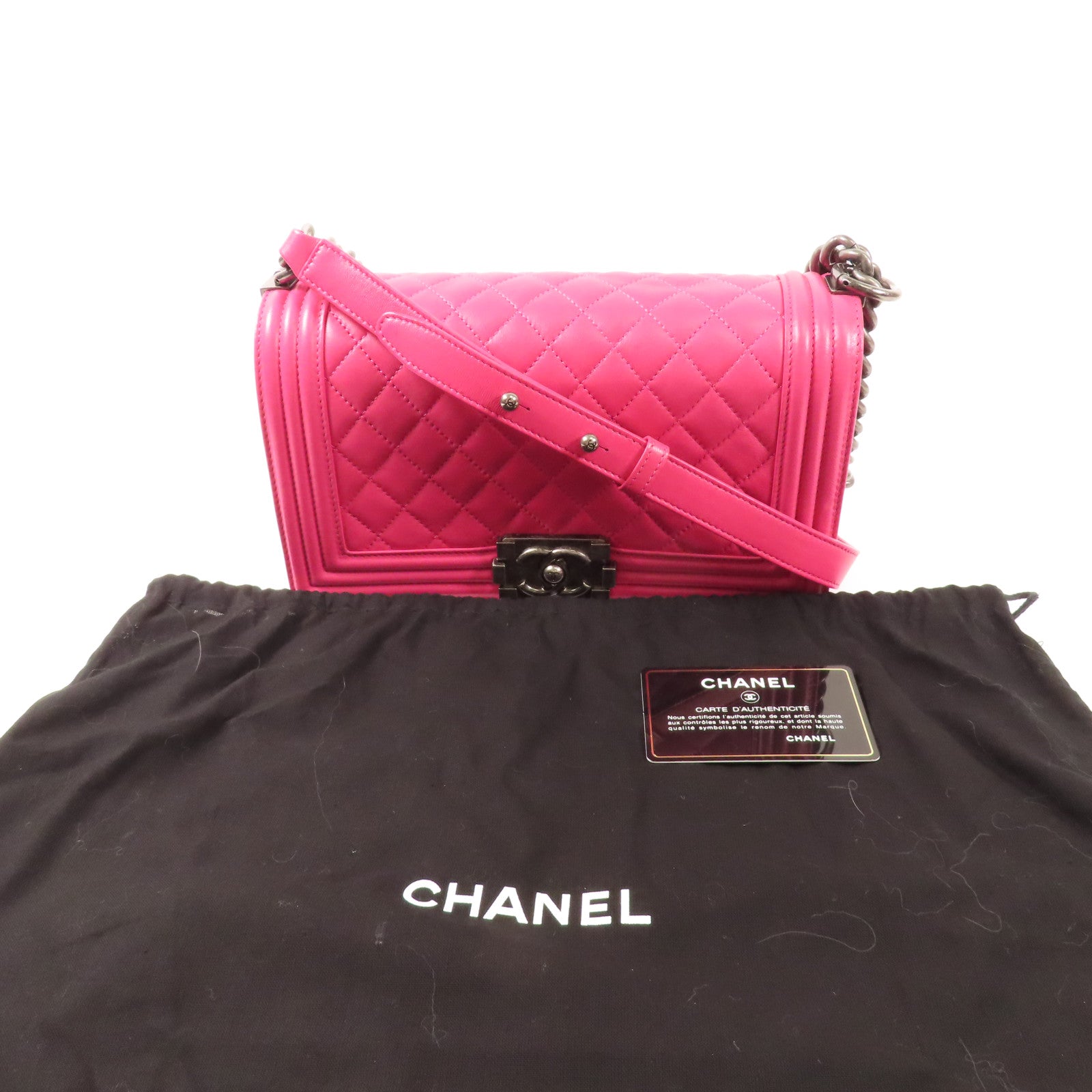 CHANEL 羊皮皮革Boy 25銀扣鏈帶肩背袋