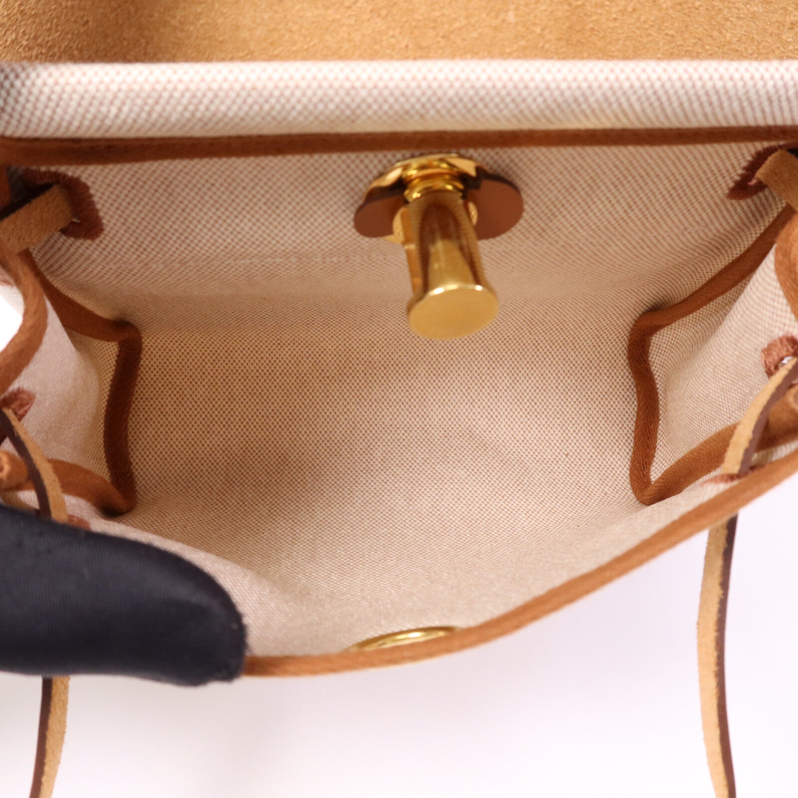 HERMES 帆布Mini Herbag金扣肩背袋Fauve