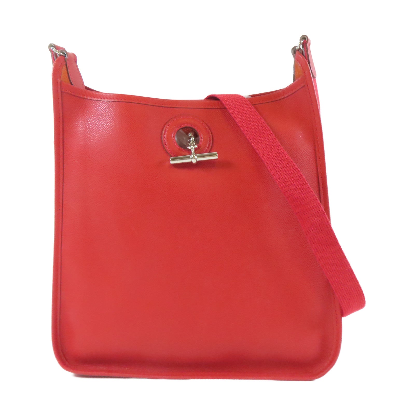 HERMES Epsom皮革Vespa Shoulder Bag銀扣肩背袋法拉利紅色