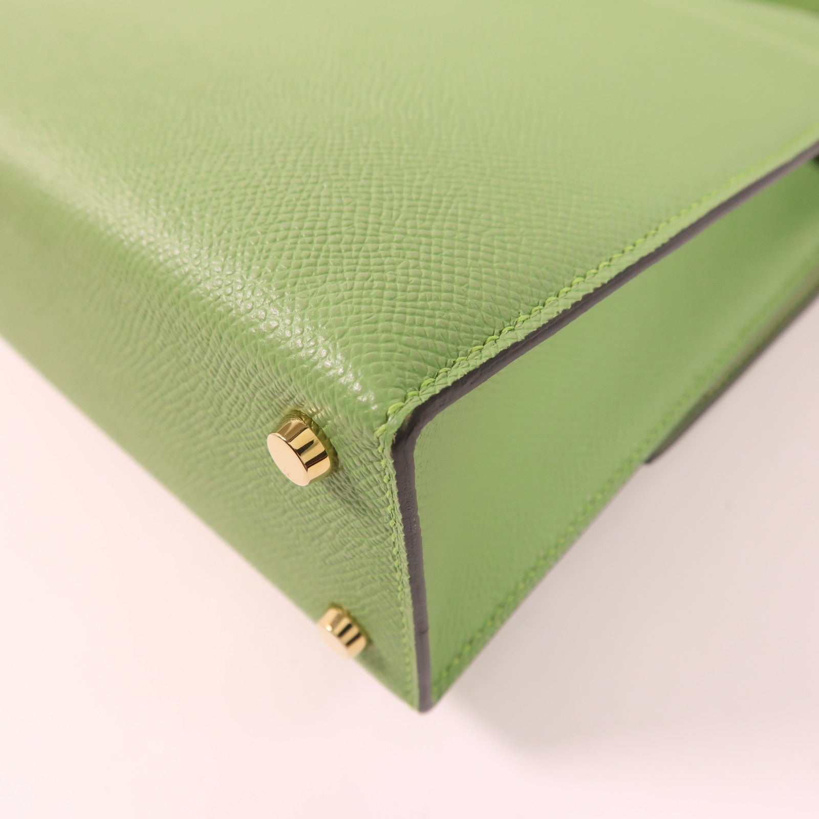 HERMES Epsom皮革Verrou 23金扣肩背袋Vert Criquet