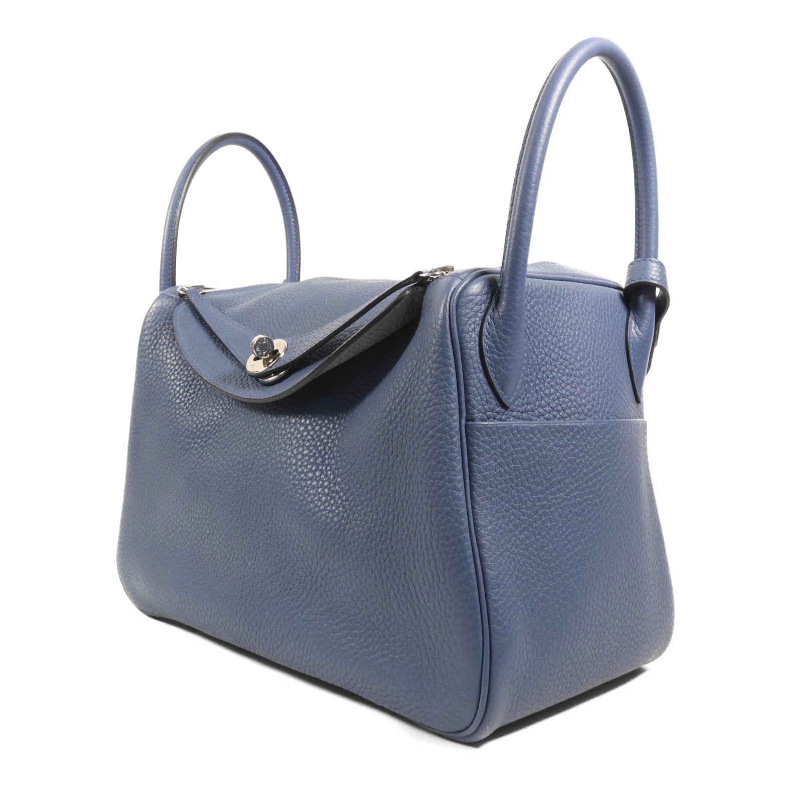 HERMES Clemence皮革Lindy 30銀扣手挽肩背兩用袋Bleu Brighton