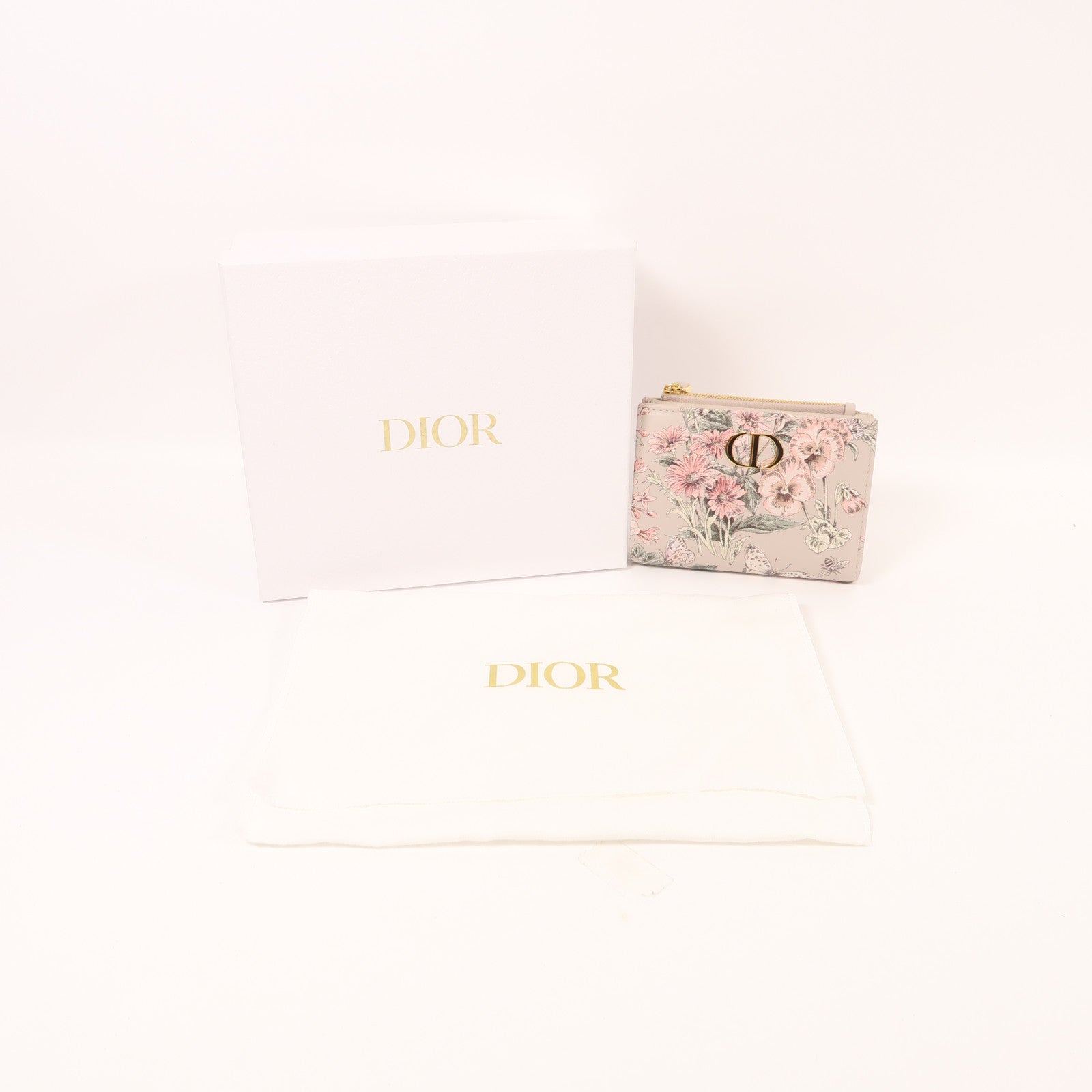 Dior 牛皮皮革Caro Dahlia Wallet金扣錢包