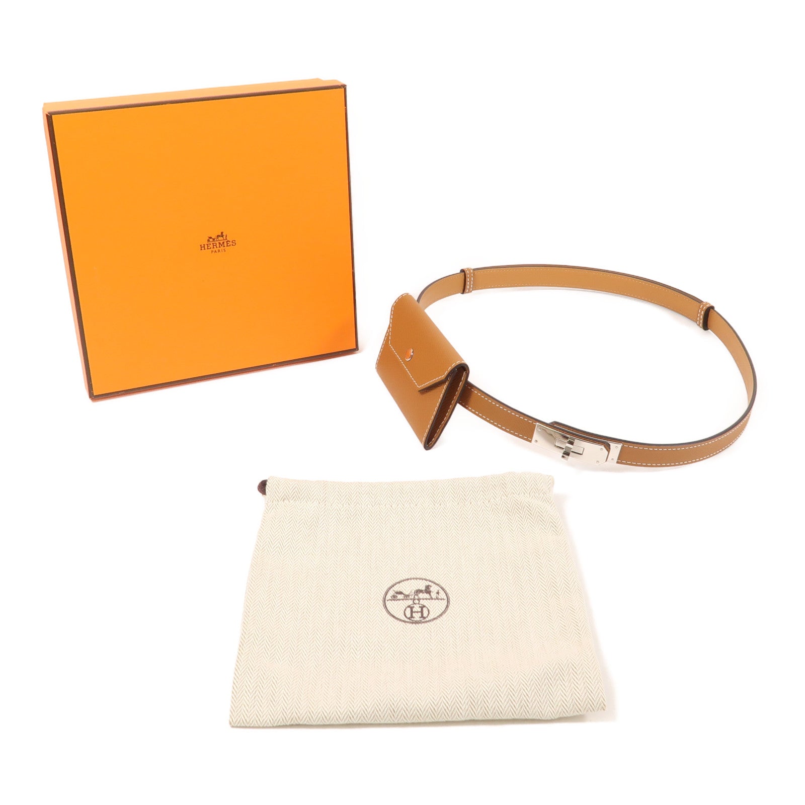 HERMES Epsom皮革Kelly Pocket 18銀扣皮帶Gold
