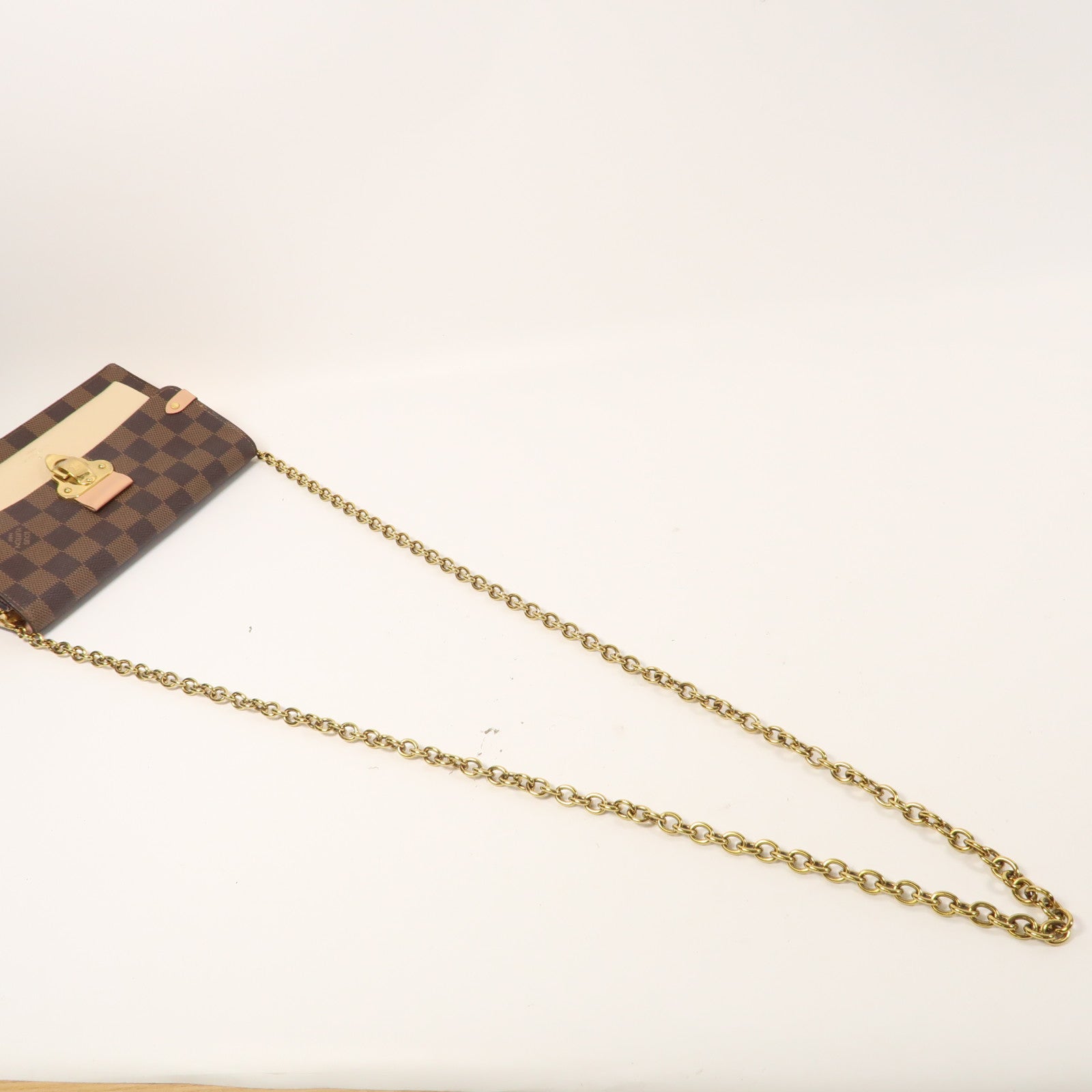 LOUIS VUITTON 【激減優惠】Damier Vavin Chain Wallet金扣鏈帶肩背袋啡色/米色