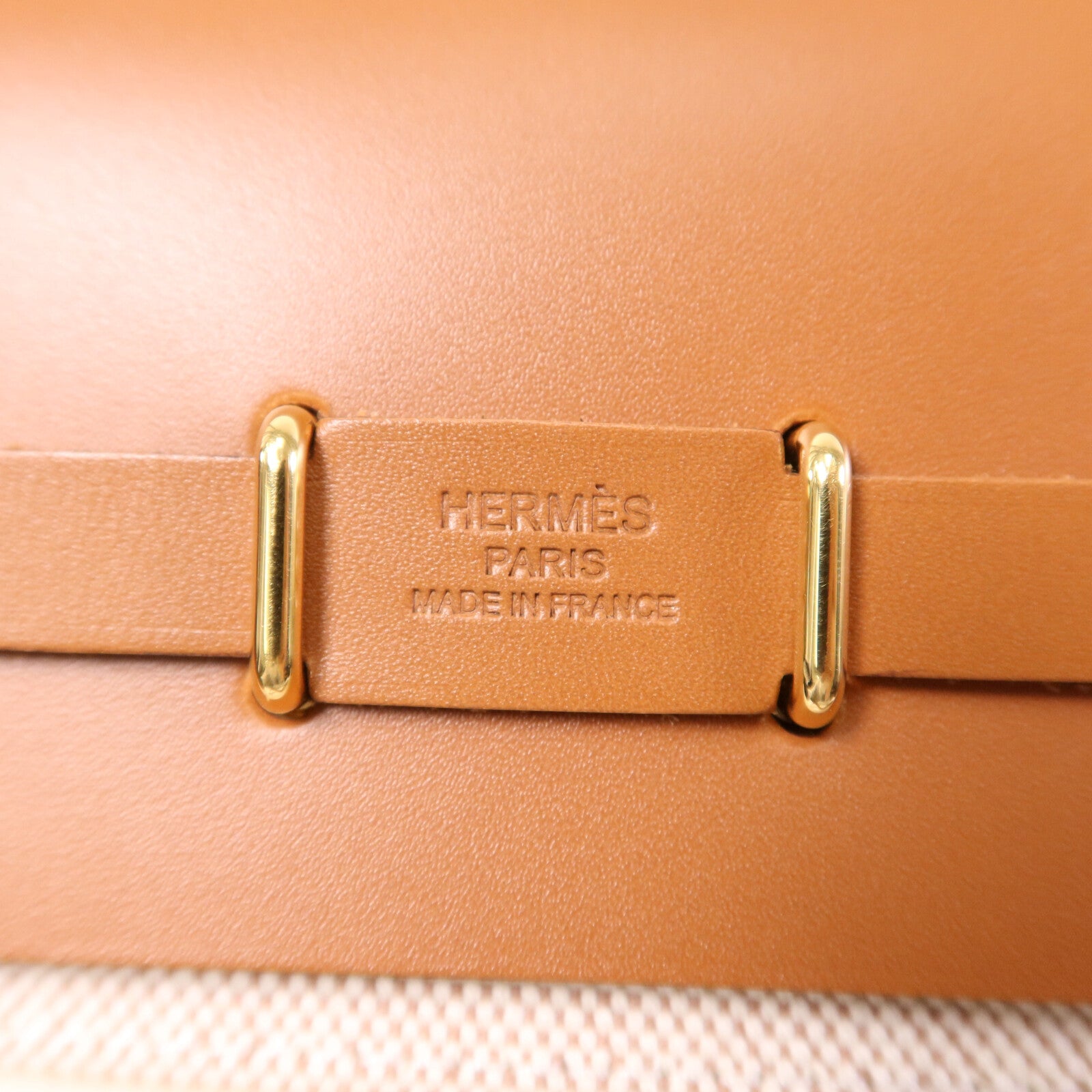 HERMES 帆布Mini Herbag金扣肩背袋Fauve