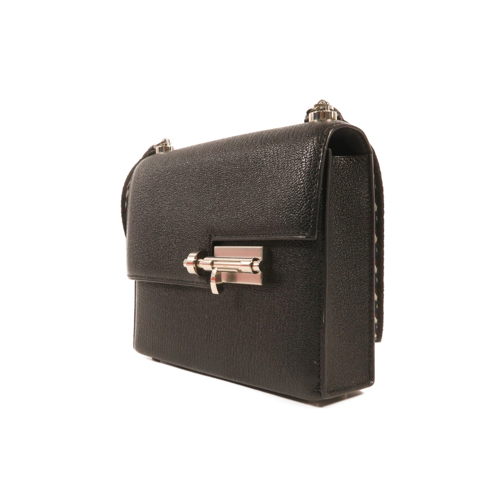 HERMES Chevre皮革Mini Verrou銀扣肩背袋