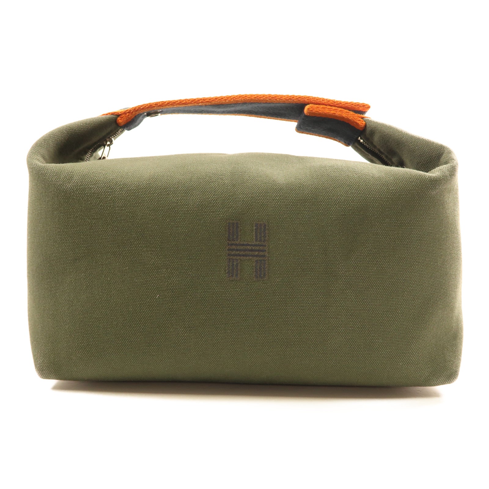 HERMES 帆布Bride A Brac Case Large銀扣手挽袋Vert Foret