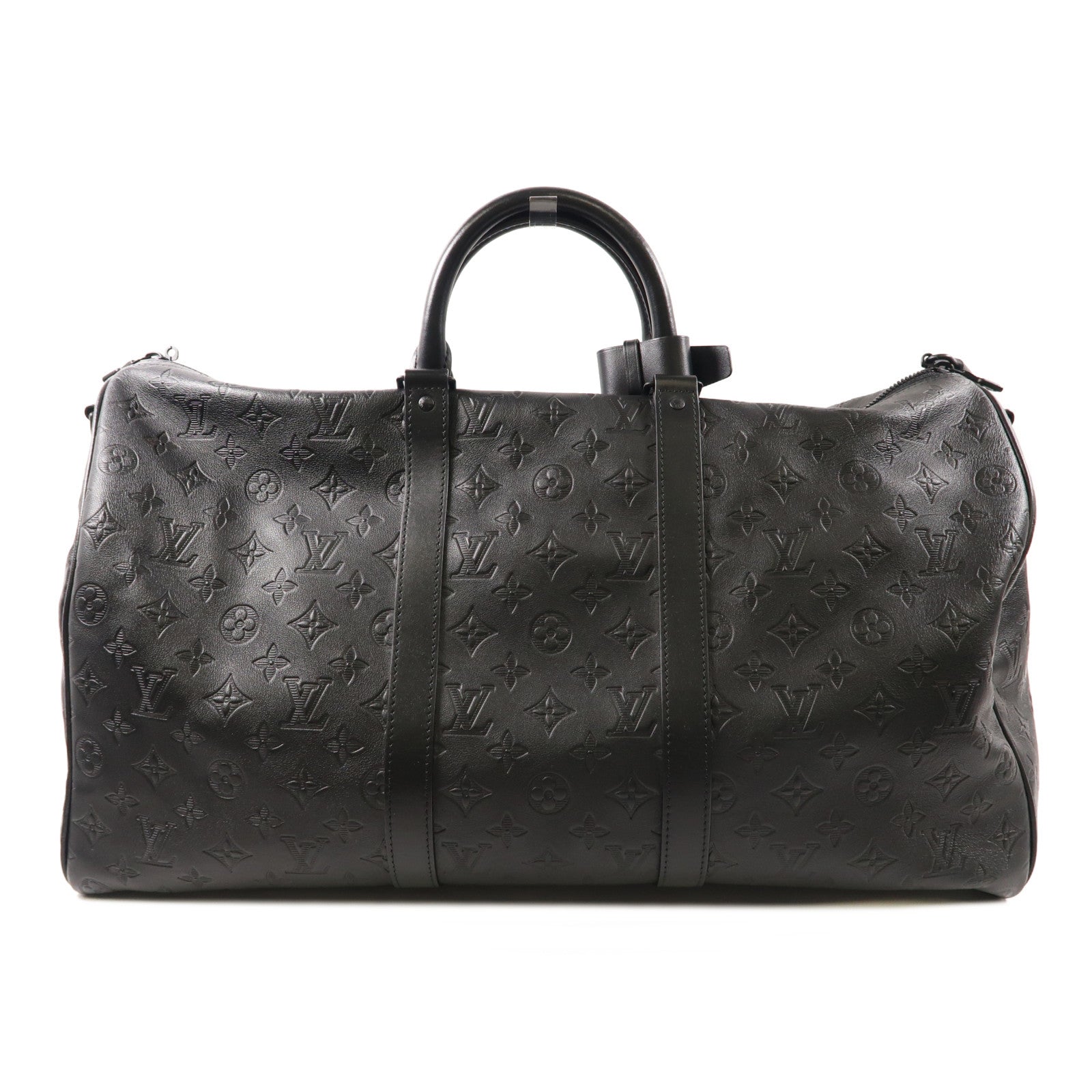 LOUIS VUITTON Monogram Shadow Keepall 50 Bandouliere手挽肩背兩用旅行袋黑色
