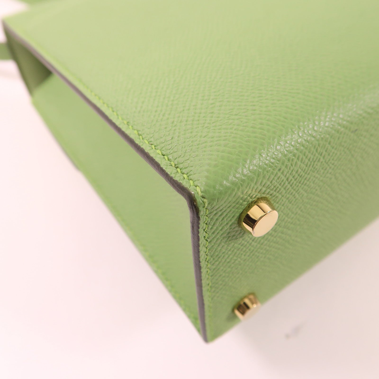 HERMES Epsom皮革Verrou 23金扣肩背袋Vert Criquet