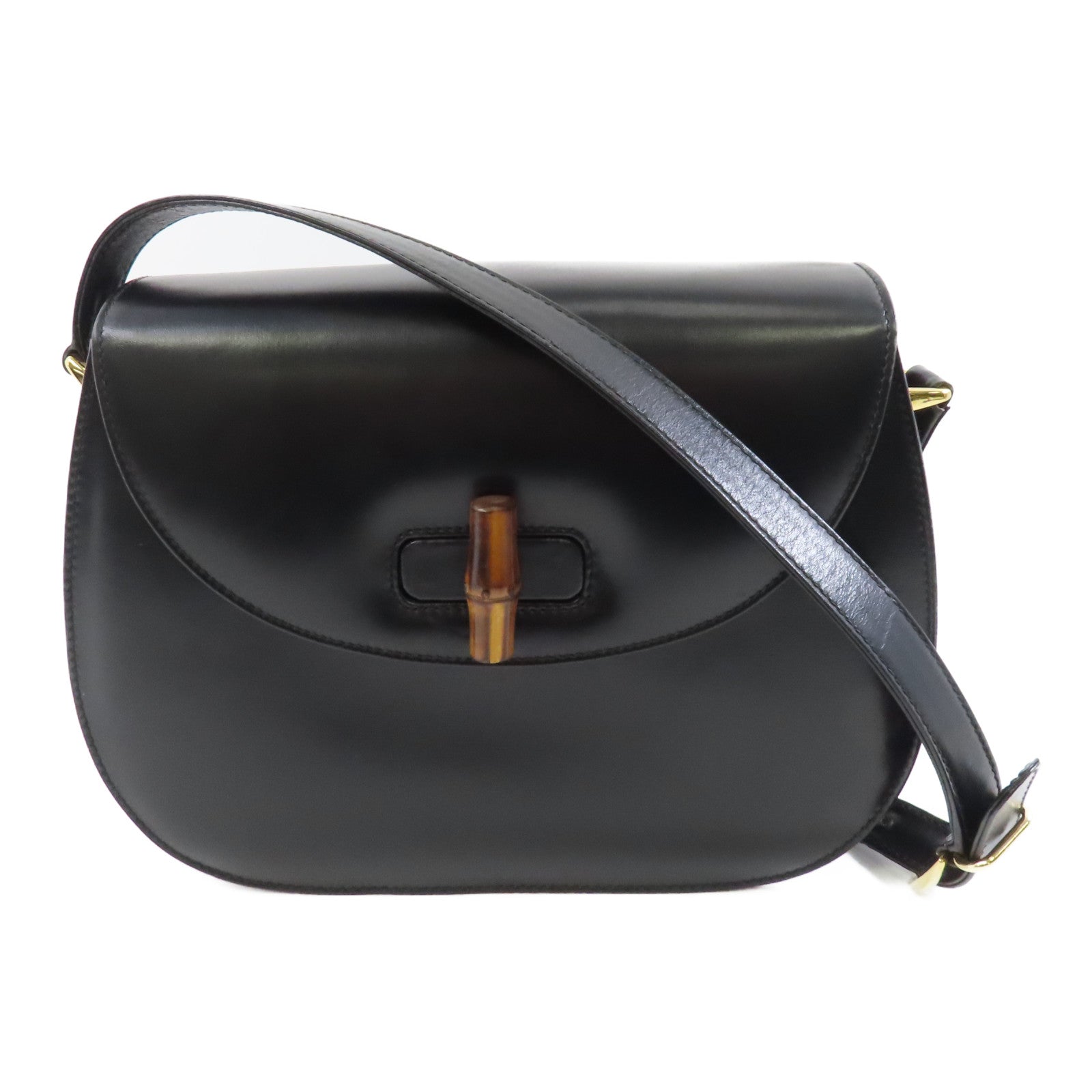 GUCCI 牛皮皮革Bamboo Shoulder Bag金扣肩背袋黑色