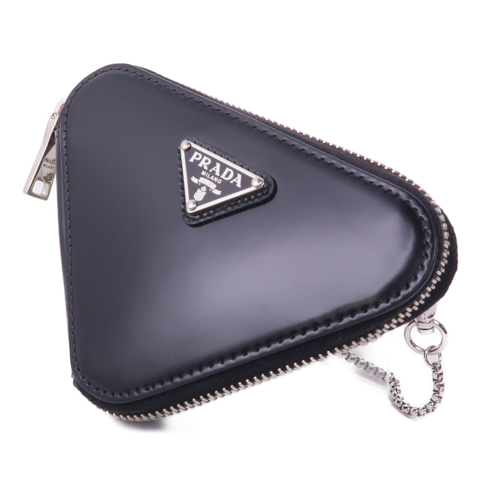 PRADA 【激減優惠】牛皮皮革Triangle Mini Pouch銀扣鏈帶肩背袋