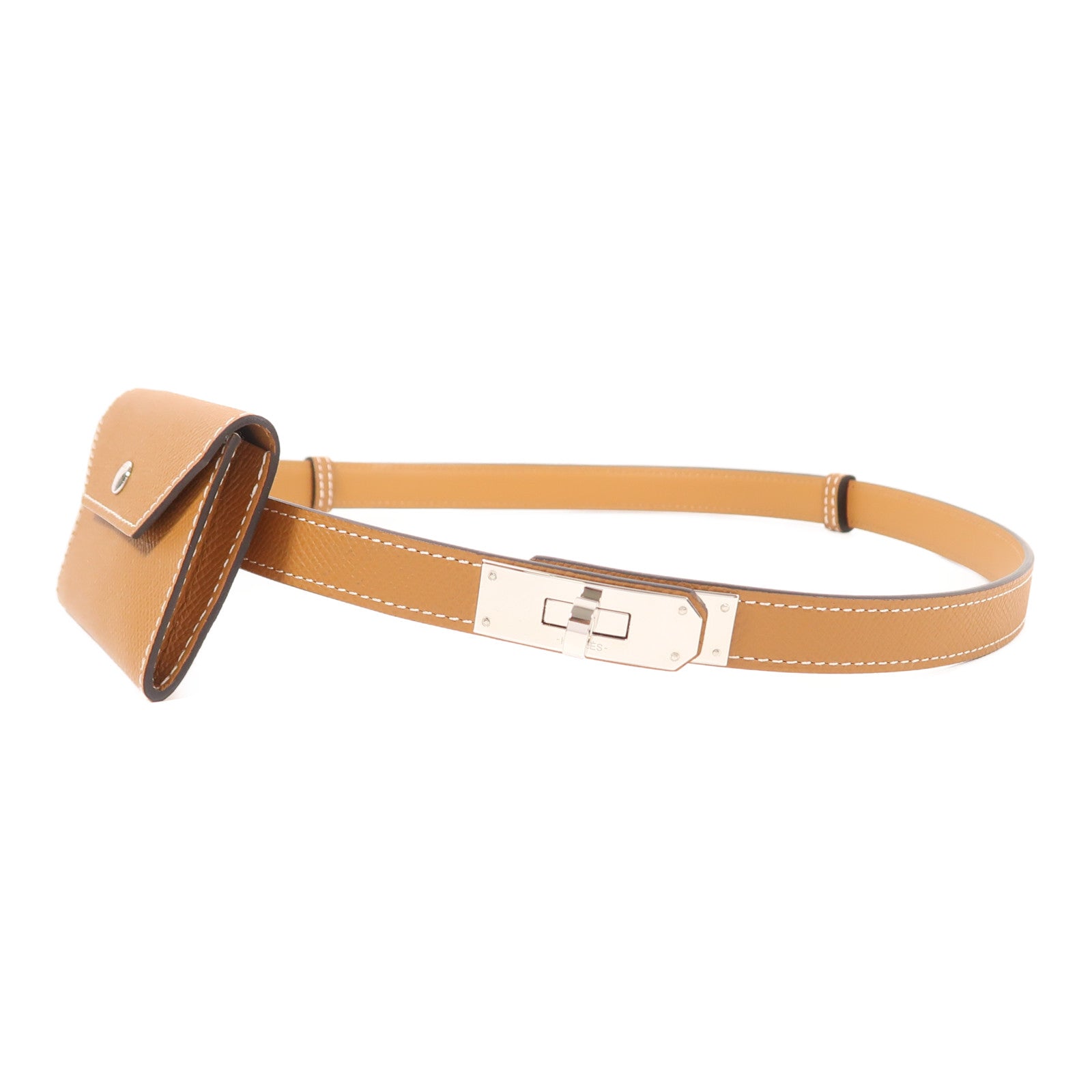 HERMES Epsom皮革Kelly Pocket 18銀扣皮帶Gold