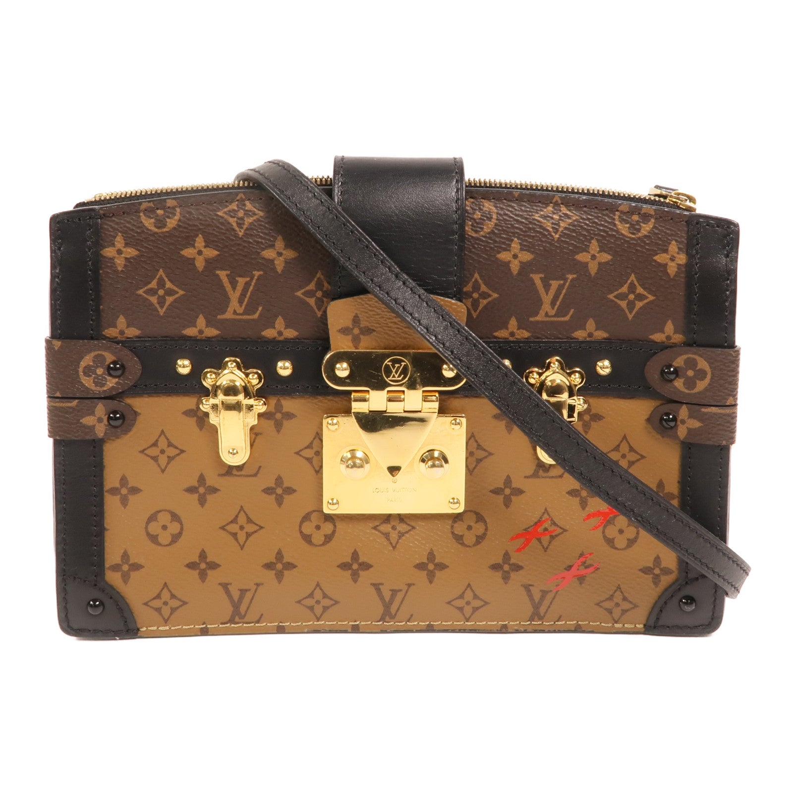 LOUIS VUITTON Monogram Reverse Trunk Clutch金扣鏈帶肩背袋