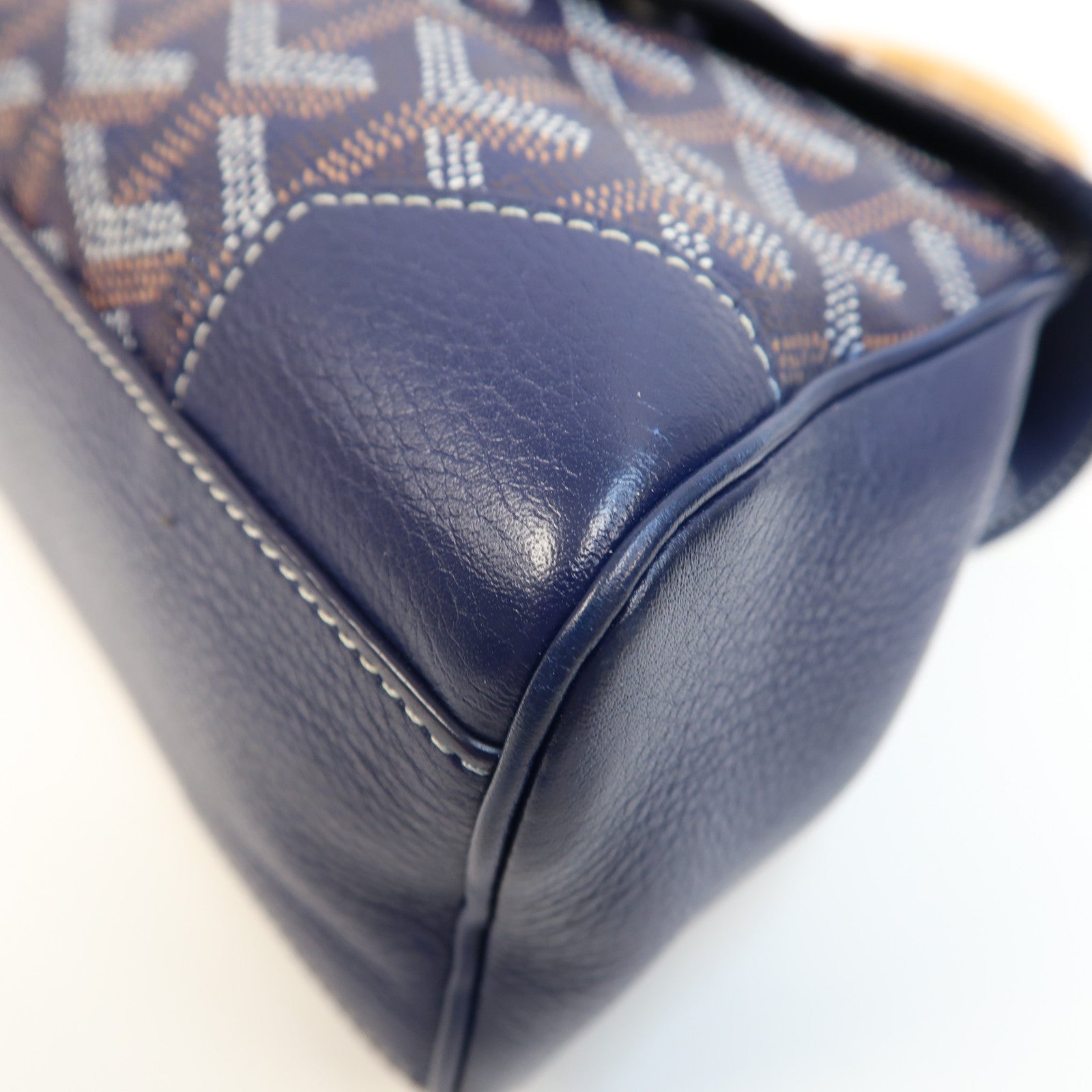 GOYARD 塗層帆布/皮革Saigon銀扣手挽肩背兩用袋深藍色
