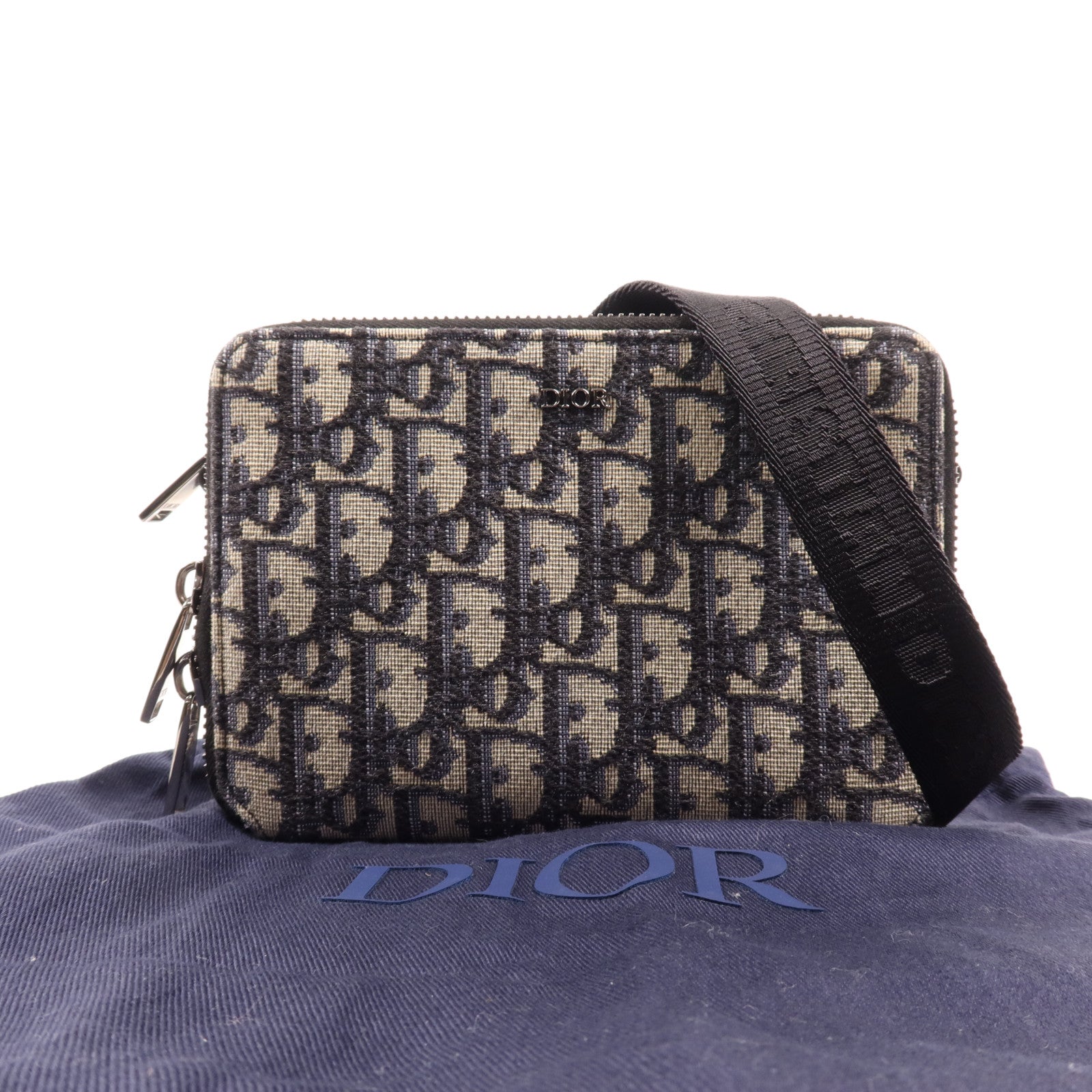 Dior 帆布Zipped Pouch With Strap銀扣肩背袋