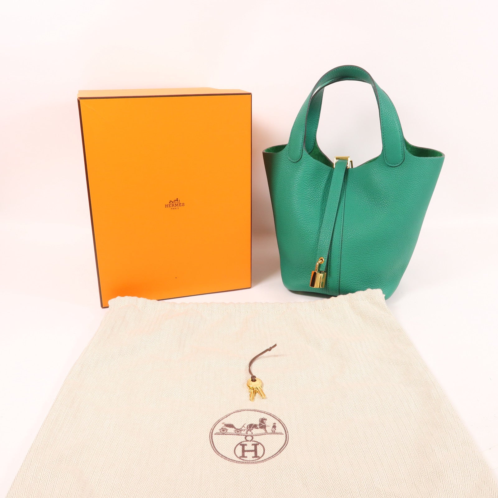 HERMES Clemence皮革Picotin 18 PM金扣手挽袋