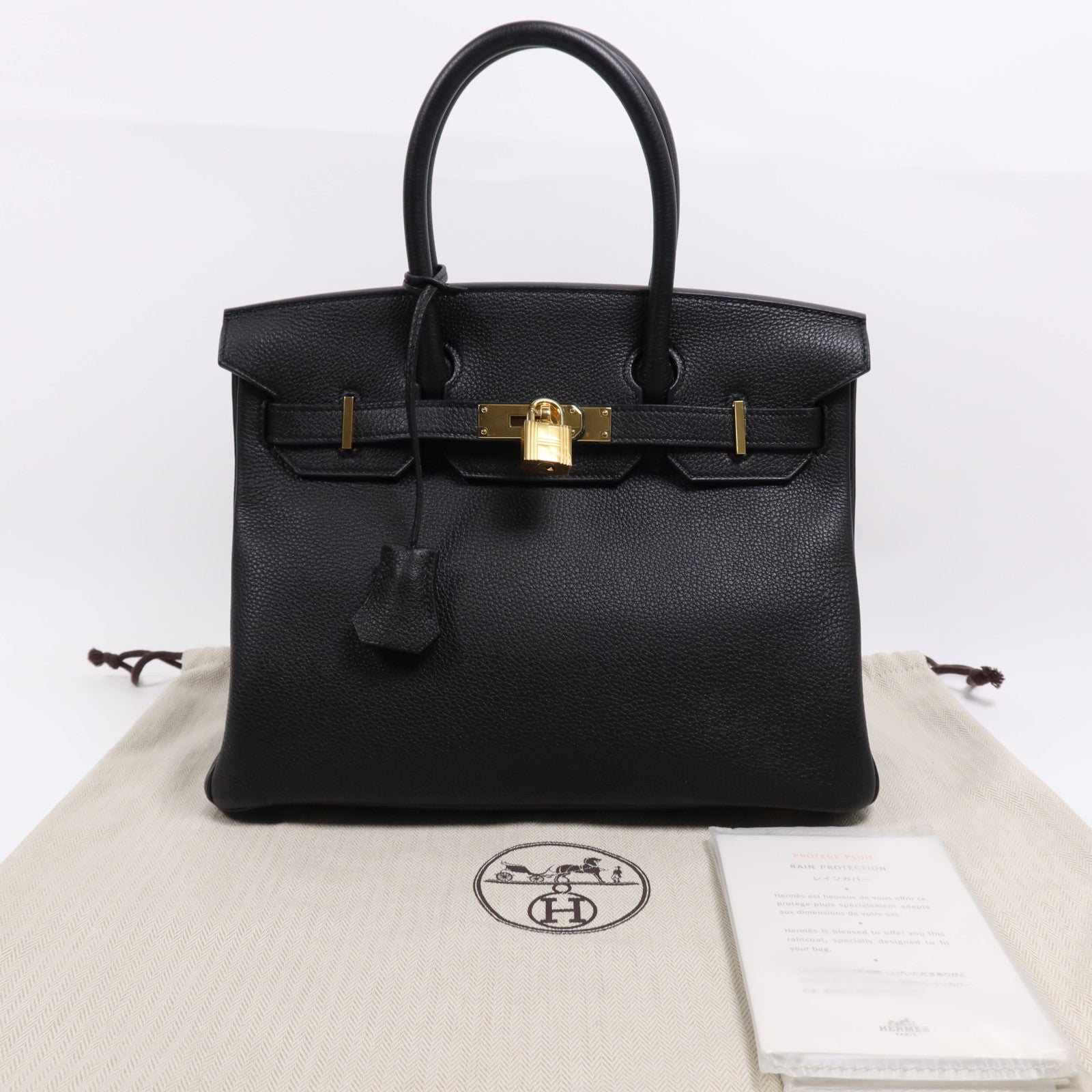 HERMES Clemence皮革Birkin 30金扣手挽袋Noir