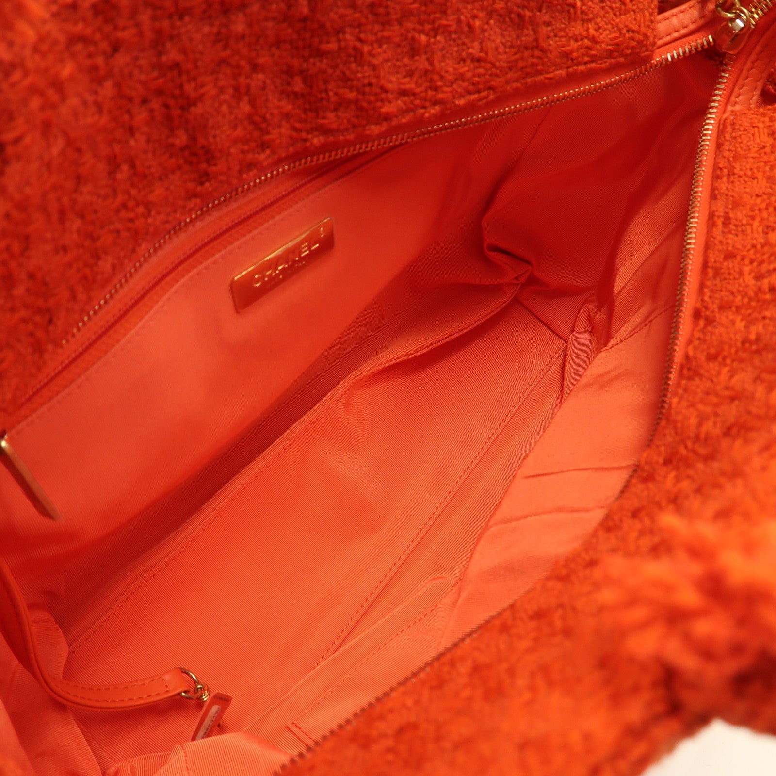 CHANEL 花呢Zipped Shoping Bag金扣手挽袋紅色