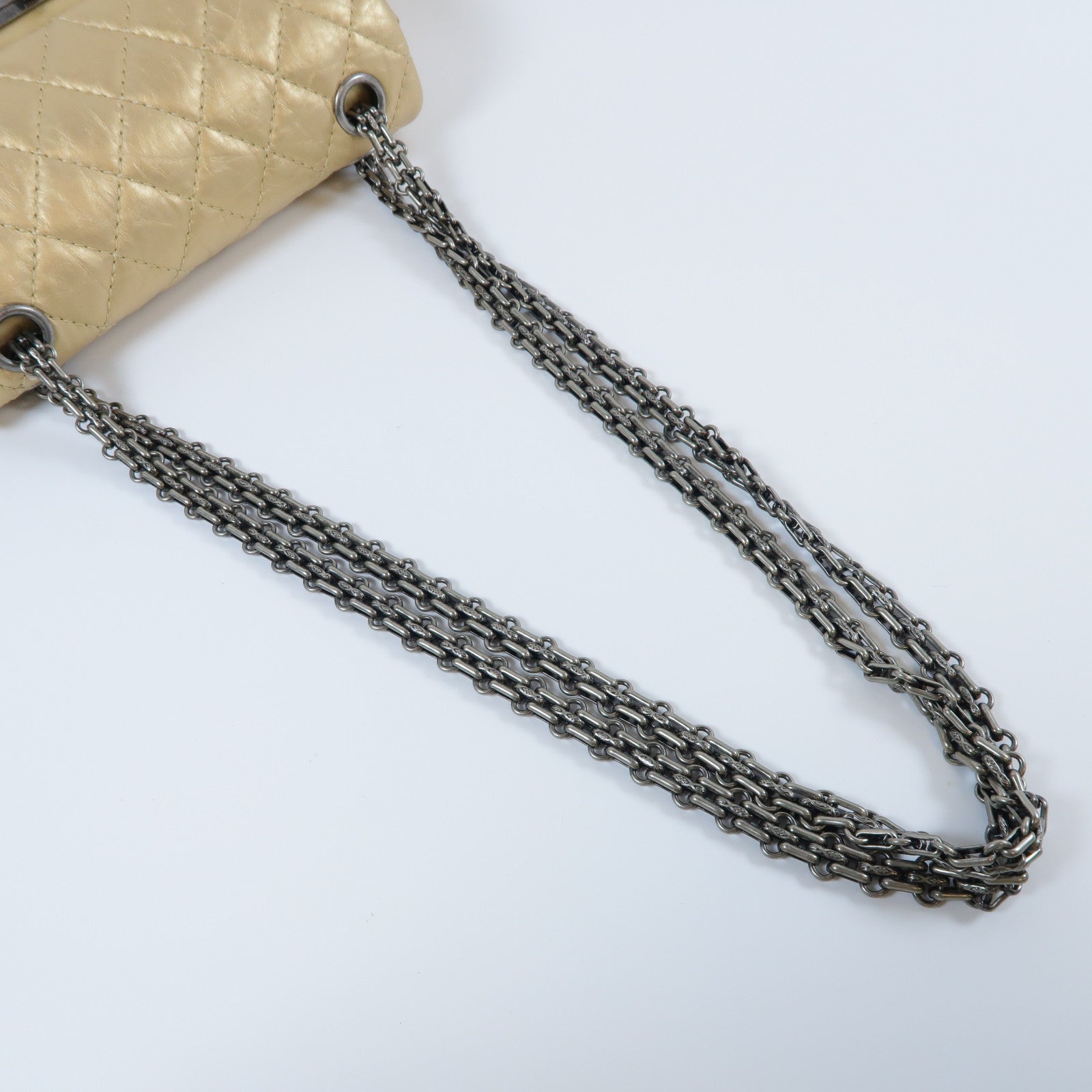 CHANEL **【激減優惠】菱格牛皮皮革2.55 Chain Shoulder Bag銀扣鏈帶肩背袋金色