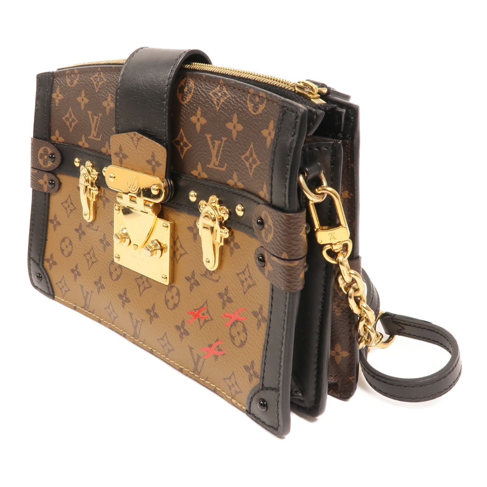LOUIS VUITTON Monogram Reverse Trunk Clutch金扣鏈帶肩背袋