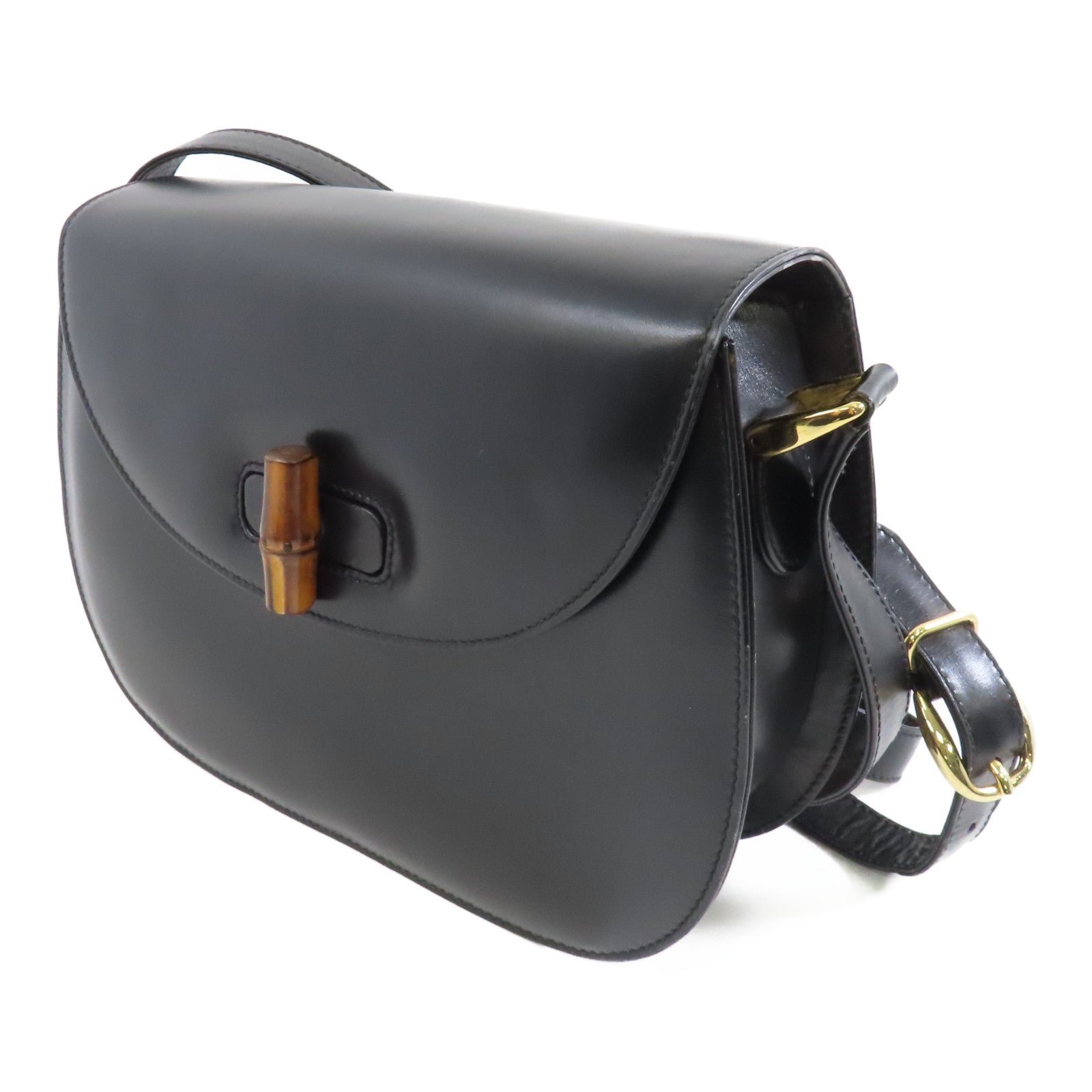 GUCCI 牛皮皮革Bamboo Shoulder Bag金扣肩背袋黑色