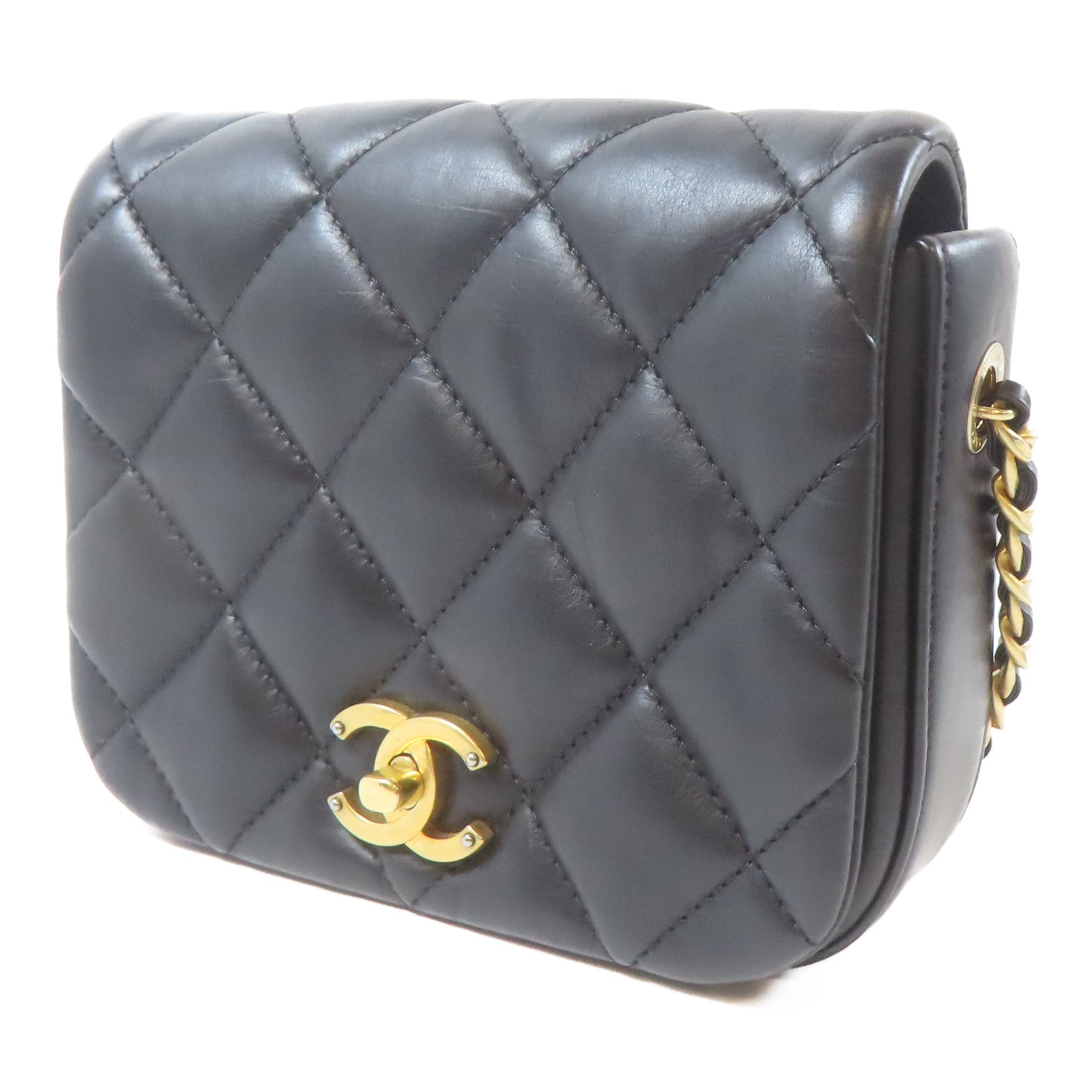 CHANEL 【激減優惠】菱格羊皮皮革Flap Bag金扣鏈帶肩背袋黑色