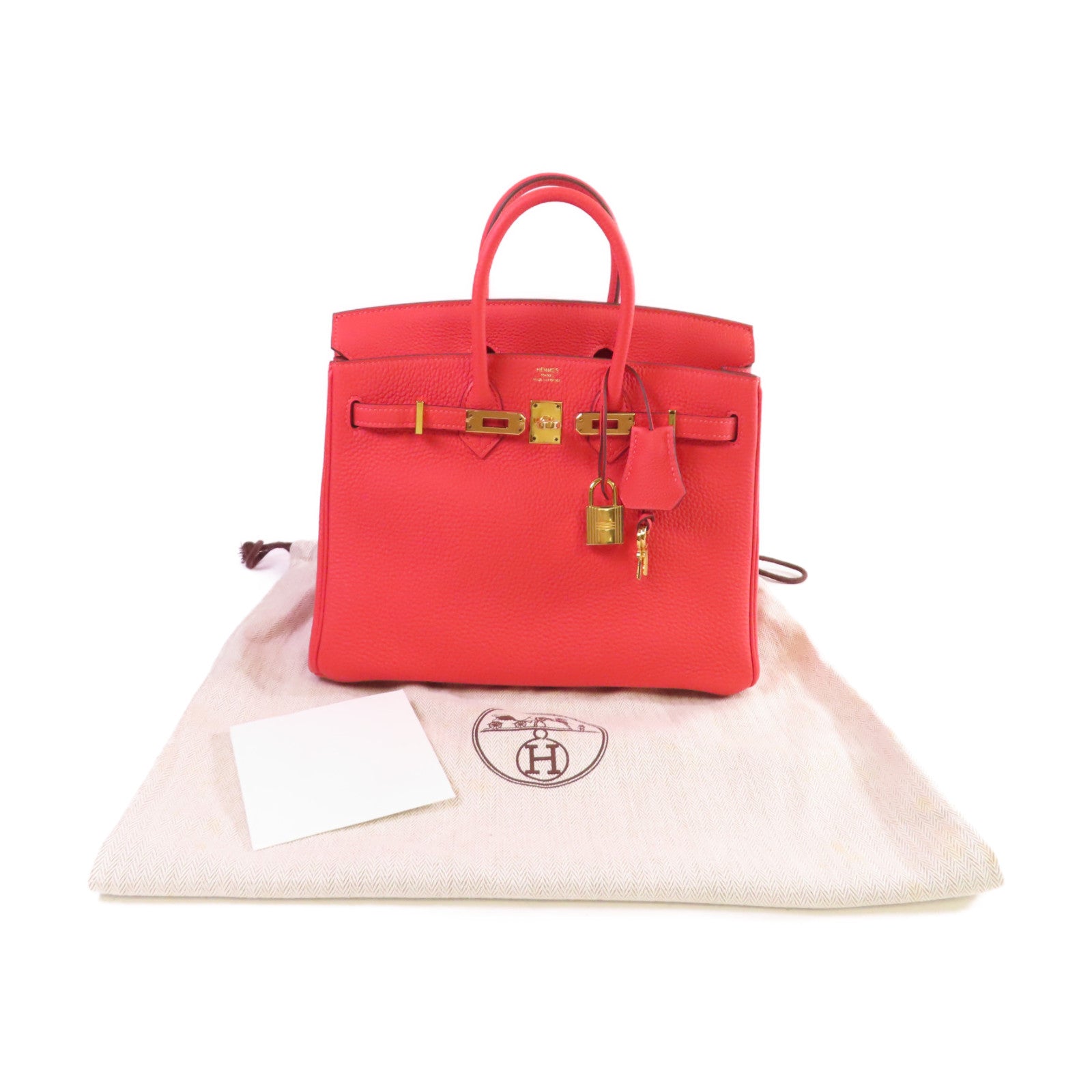 HERMES Togo皮革Birkin 25 Hand Bag金扣手挽袋2R Rouge Pivoine牡丹紅色