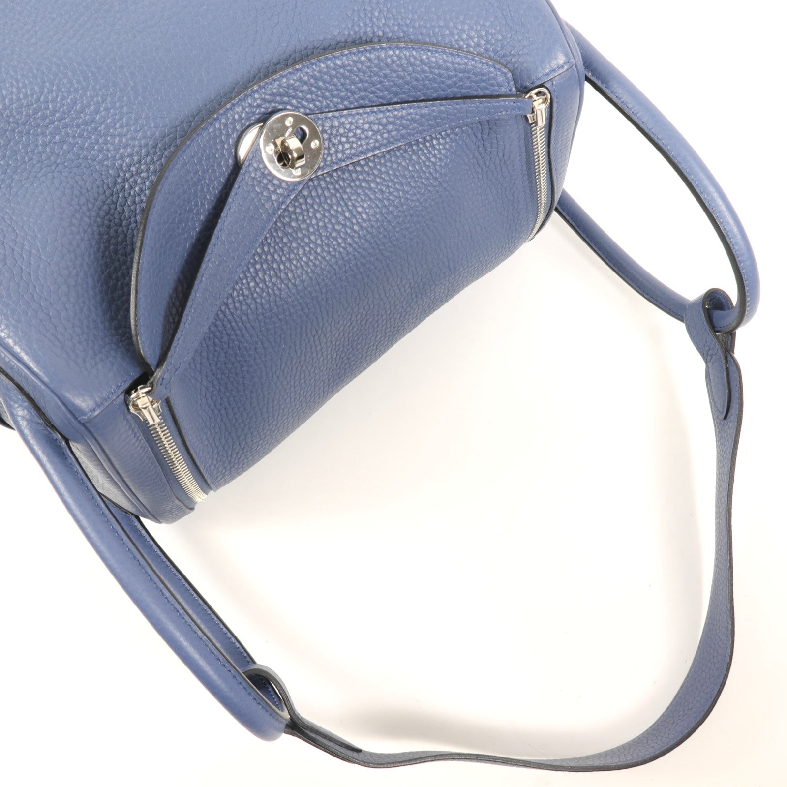 HERMES Clemence皮革Lindy 30銀扣手挽肩背兩用袋Bleu Brighton