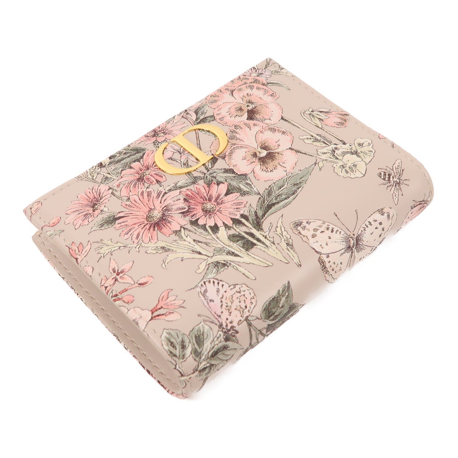 Dior 牛皮皮革Caro Dahlia Wallet金扣錢包