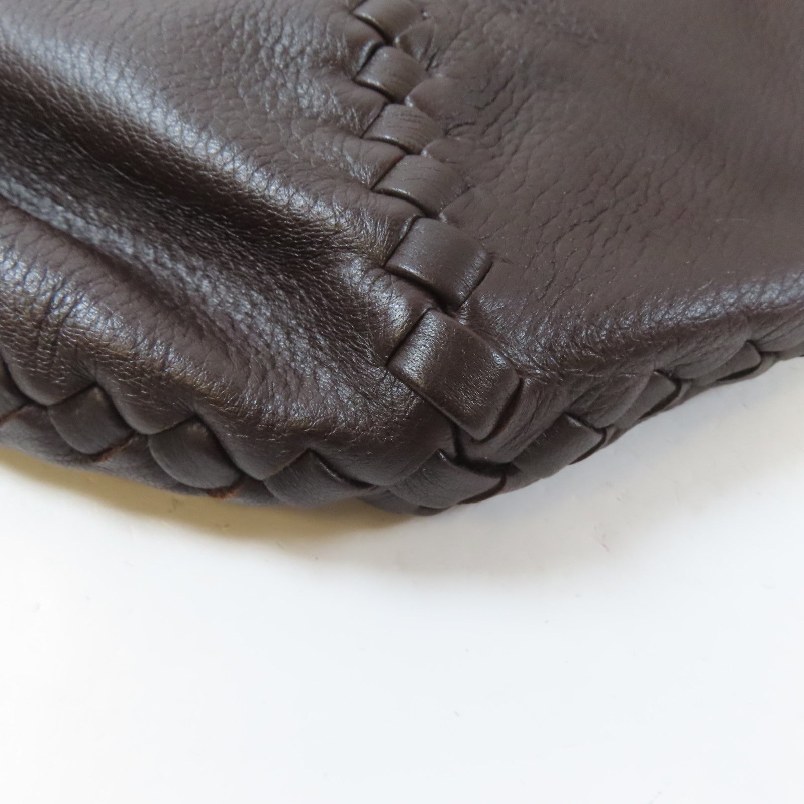 BOTTEGA VENETA 牛皮皮革Tote Bag銀扣手挽袋啡色
