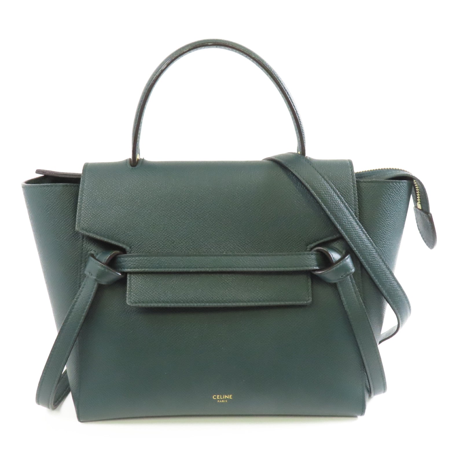 CELINE 牛皮皮革Belt Bag金扣手挽肩背兩用袋綠色