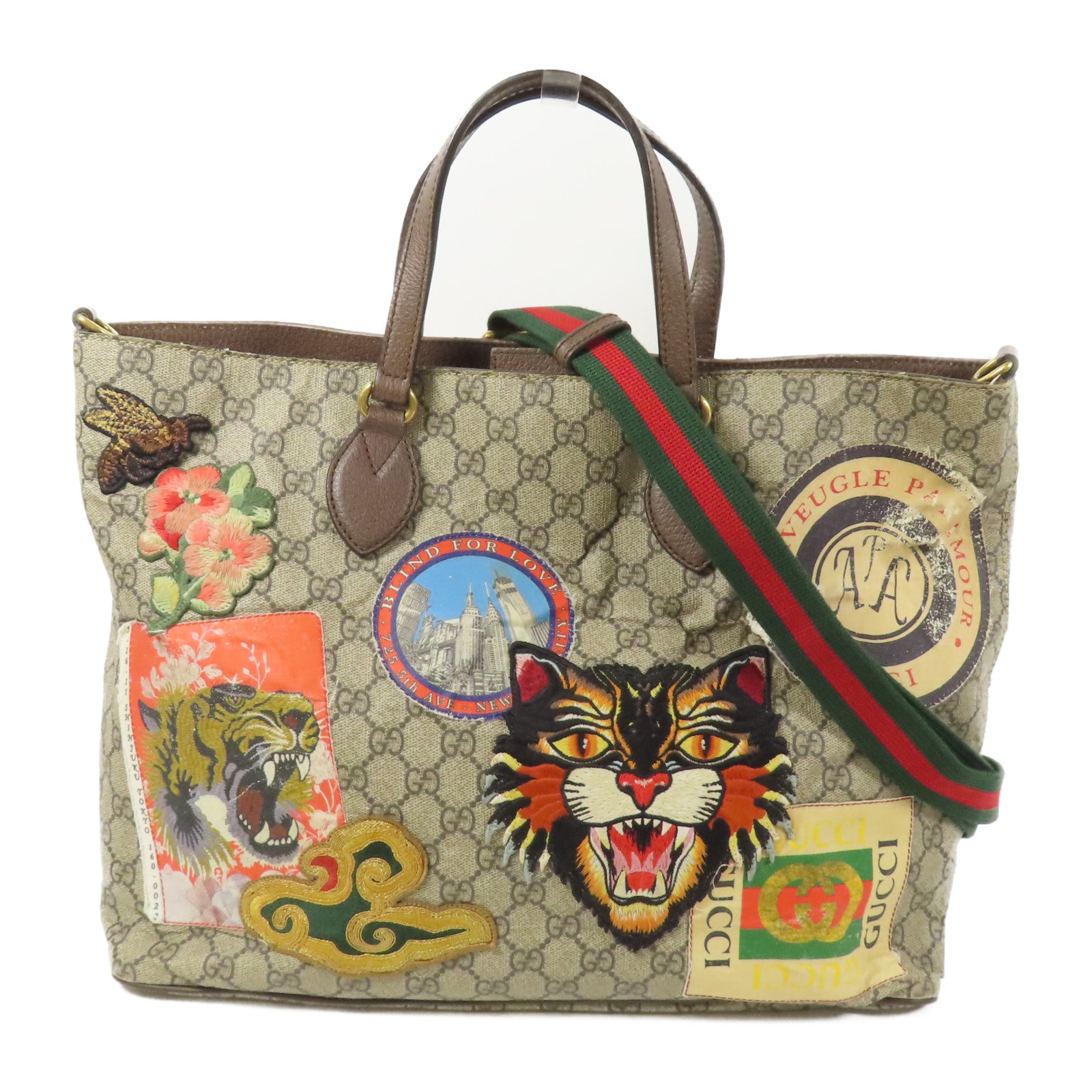 GUCCI 塗層帆布Tote Bag金扣手挽肩背兩用袋