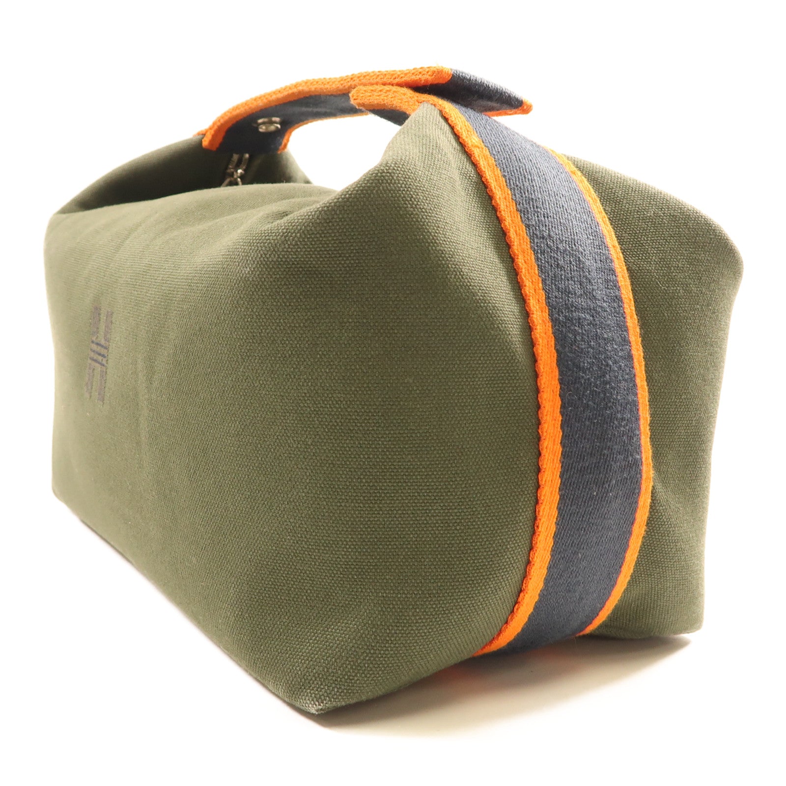 HERMES 帆布Bride A Brac Case Large銀扣手挽袋Vert Foret