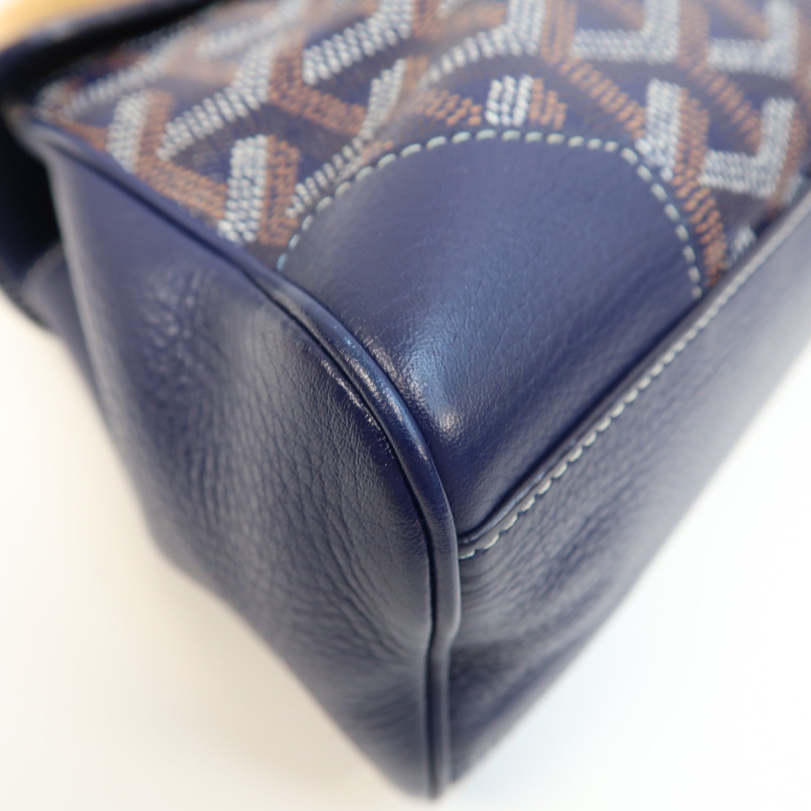 GOYARD 塗層帆布/皮革Saigon銀扣手挽肩背兩用袋深藍色