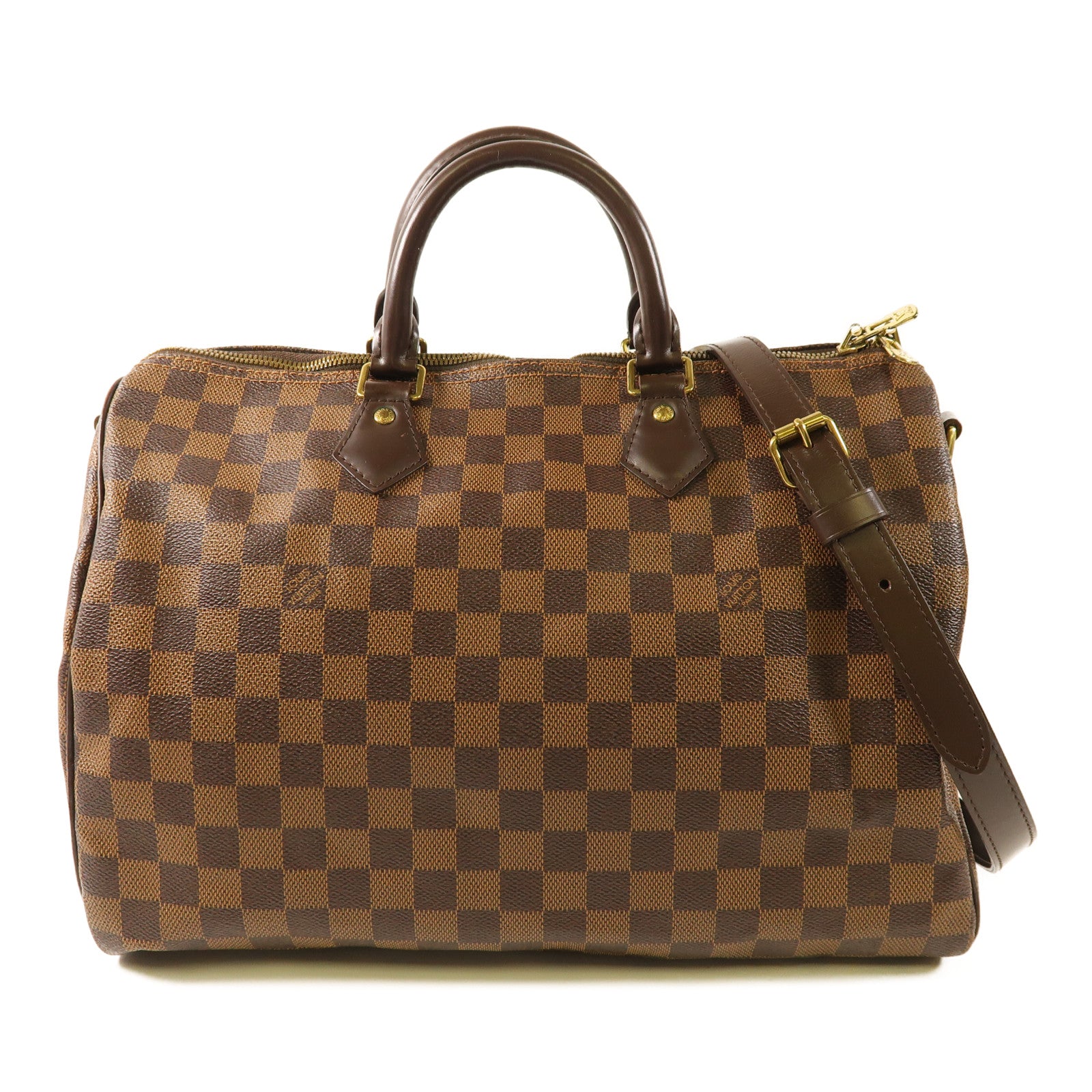 LOUIS VUITTON Damier Speedy Bandouliere 30金扣手挽肩背兩用袋棕色