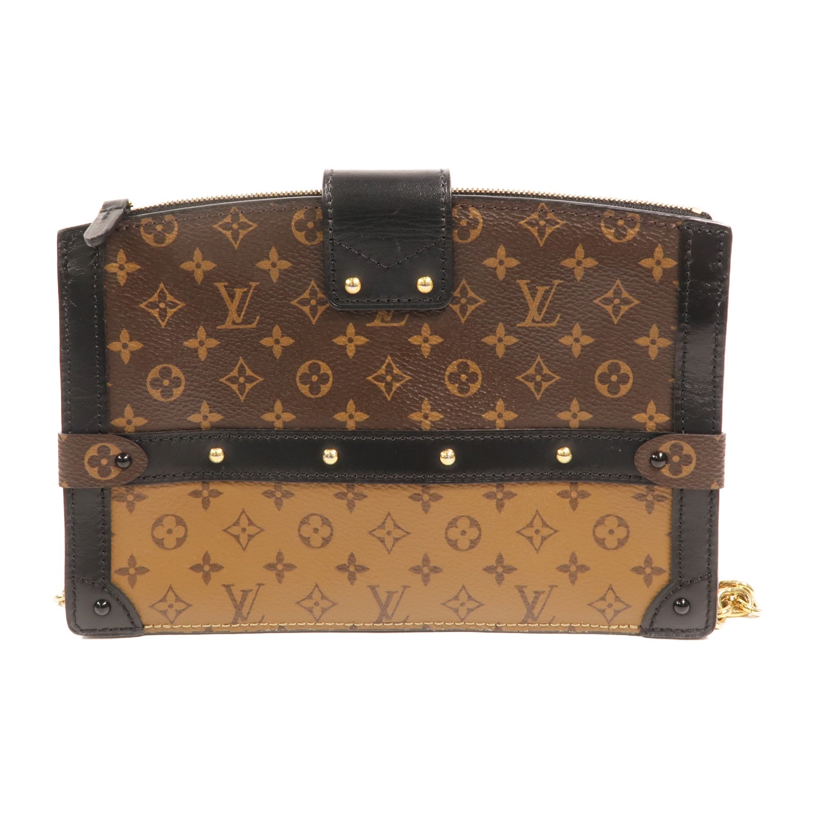 LOUIS VUITTON Monogram Reverse Trunk Clutch金扣鏈帶肩背袋