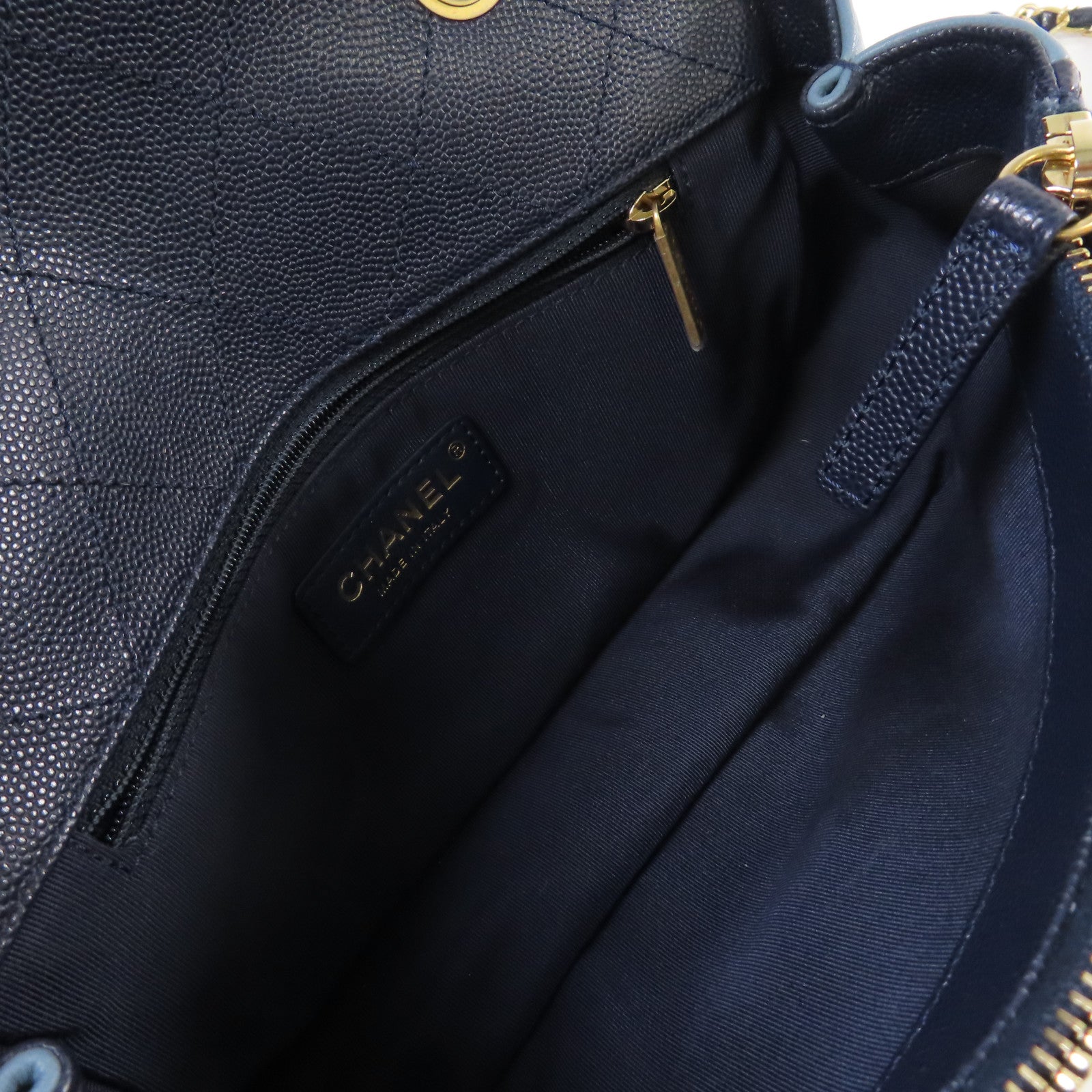 CHANEL 【激減優惠】牛皮皮革/Caviar皮革Chain Shoulder Bag金扣鏈帶肩背袋深藍色/淺藍色