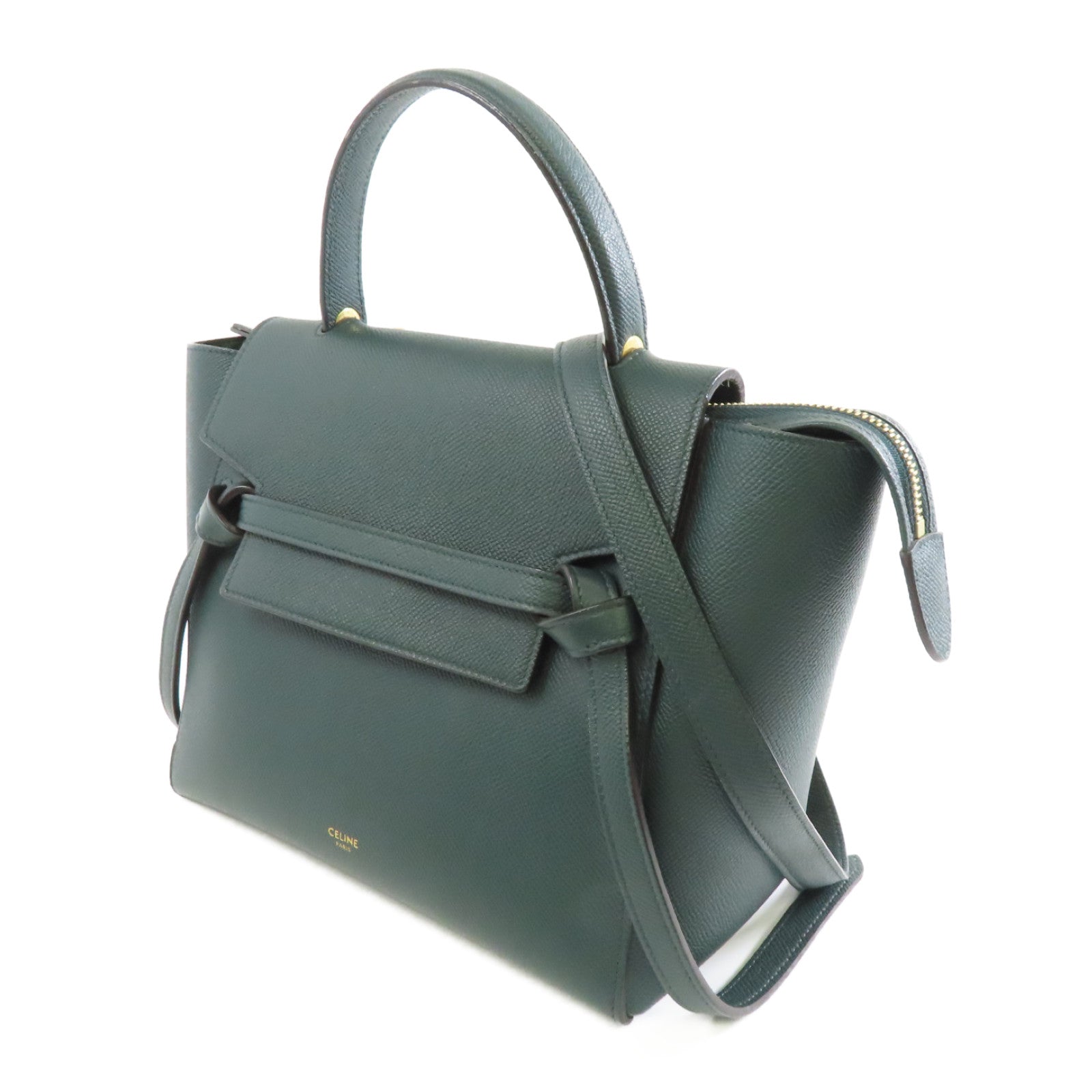 CELINE 牛皮皮革Belt Bag金扣手挽肩背兩用袋綠色