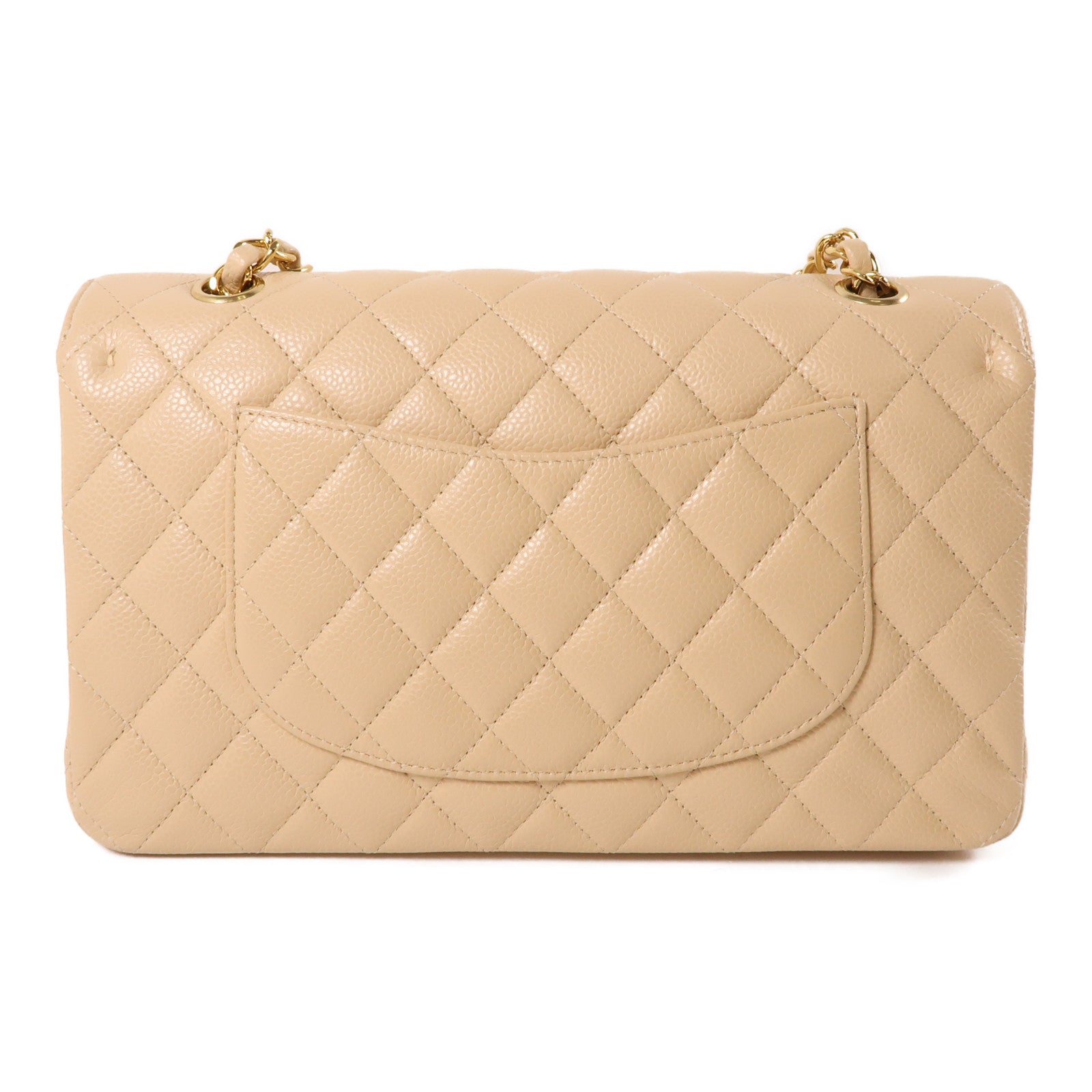 CHANEL 牛皮皮革Classic 25金扣肩背袋米色
