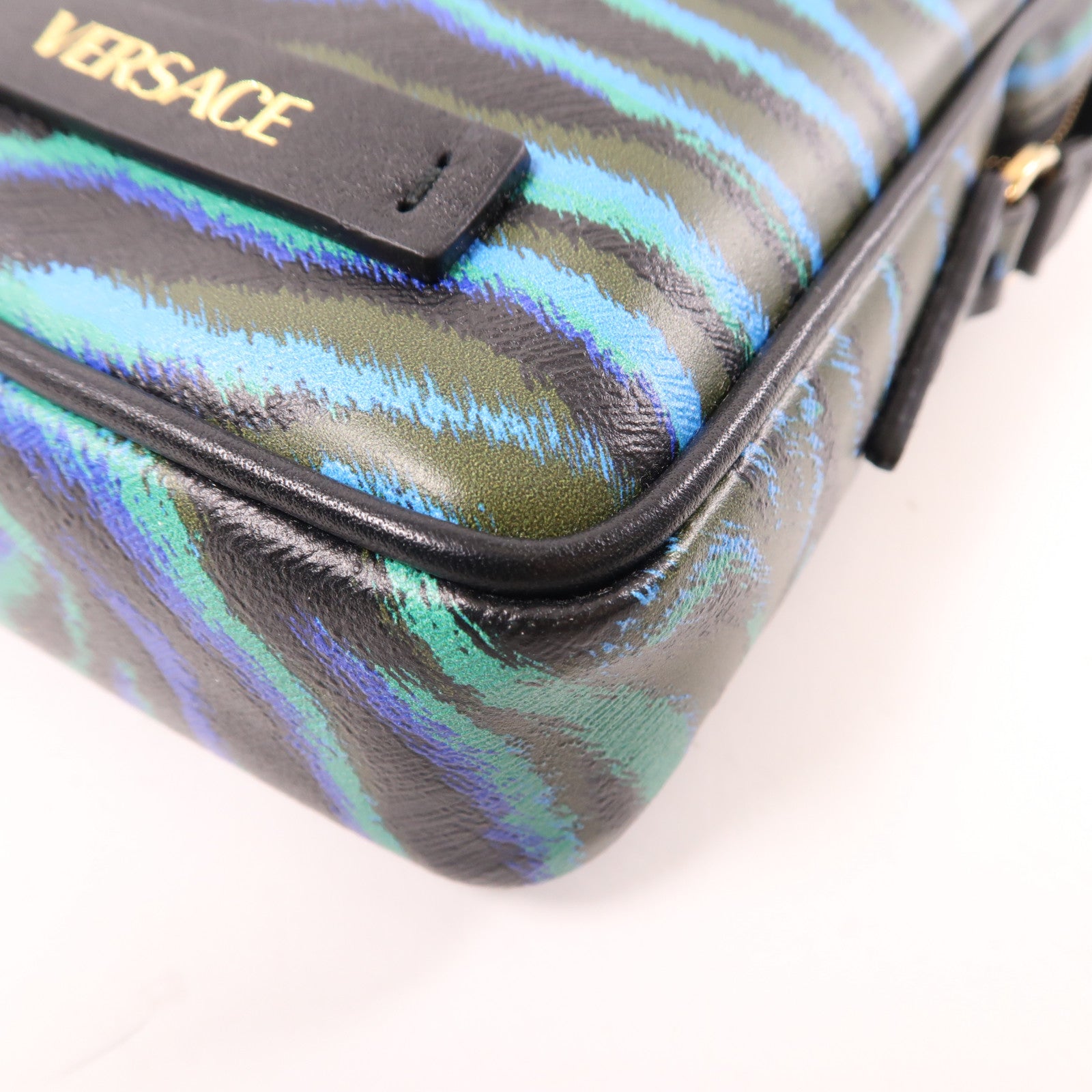 VERSACE 牛皮皮革Phone Case金扣肩背袋黑色/綠色