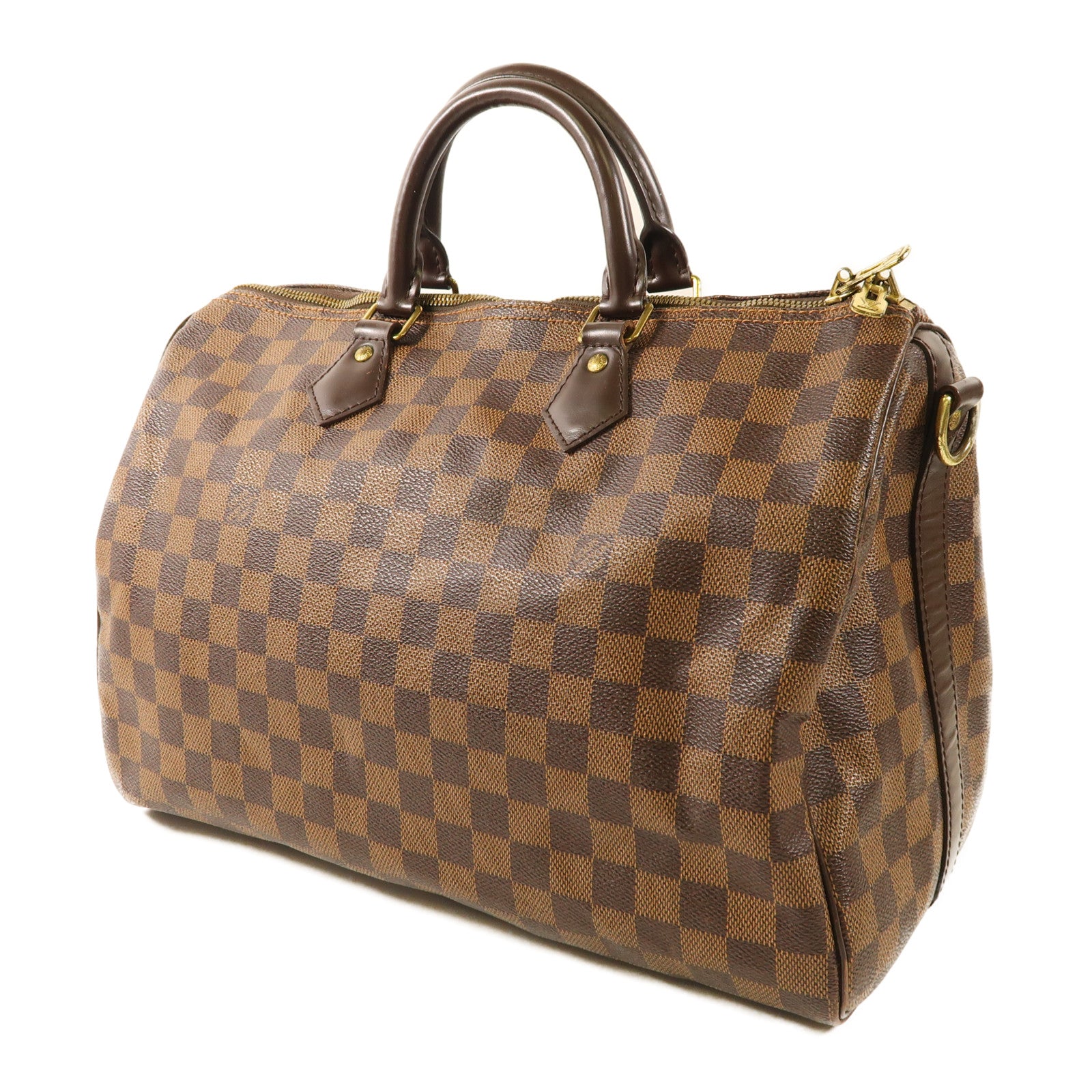 LOUIS VUITTON Damier Speedy Bandouliere 30金扣手挽肩背兩用袋棕色