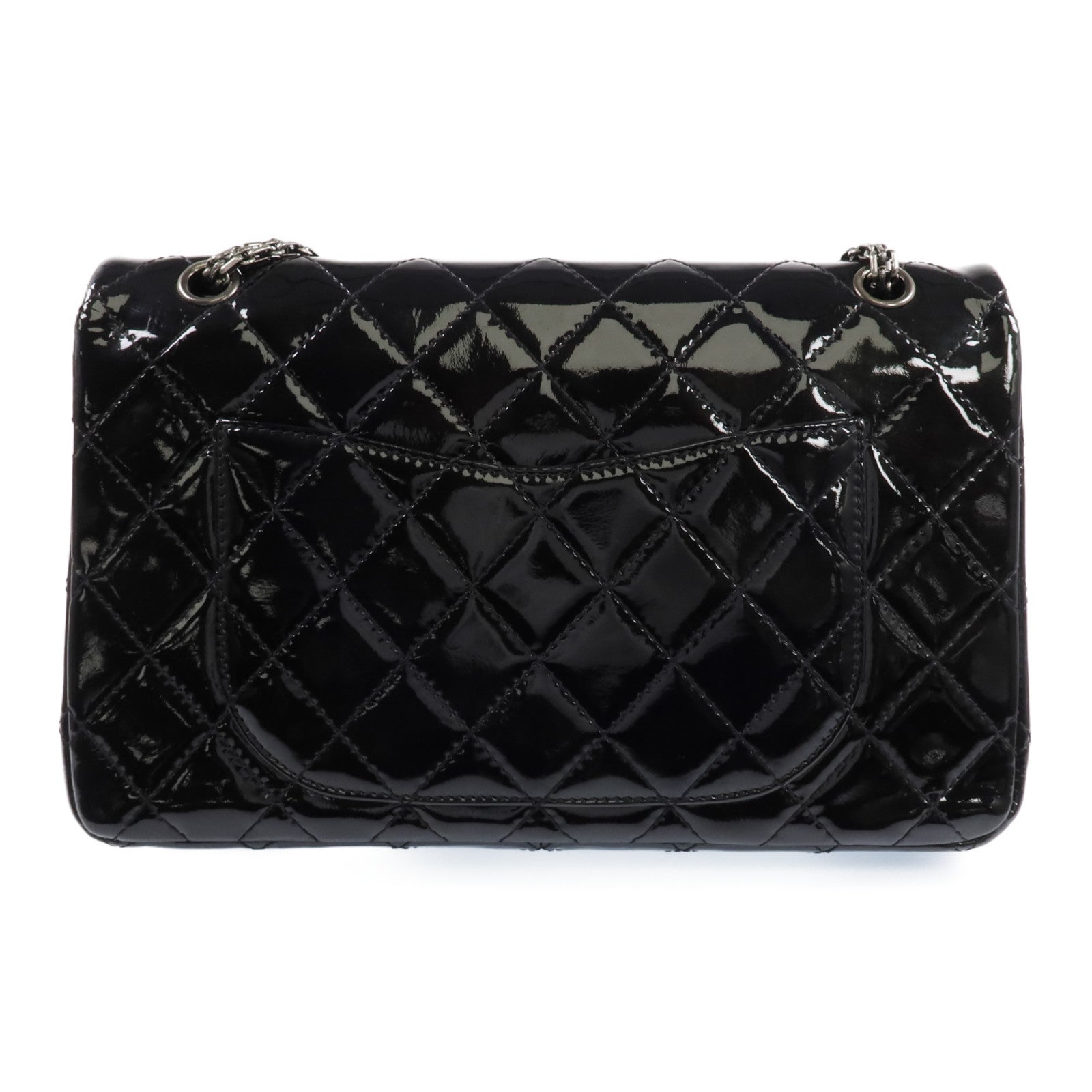 CHANEL 漆皮皮革2.55 Jumbo銀扣鏈帶肩背袋