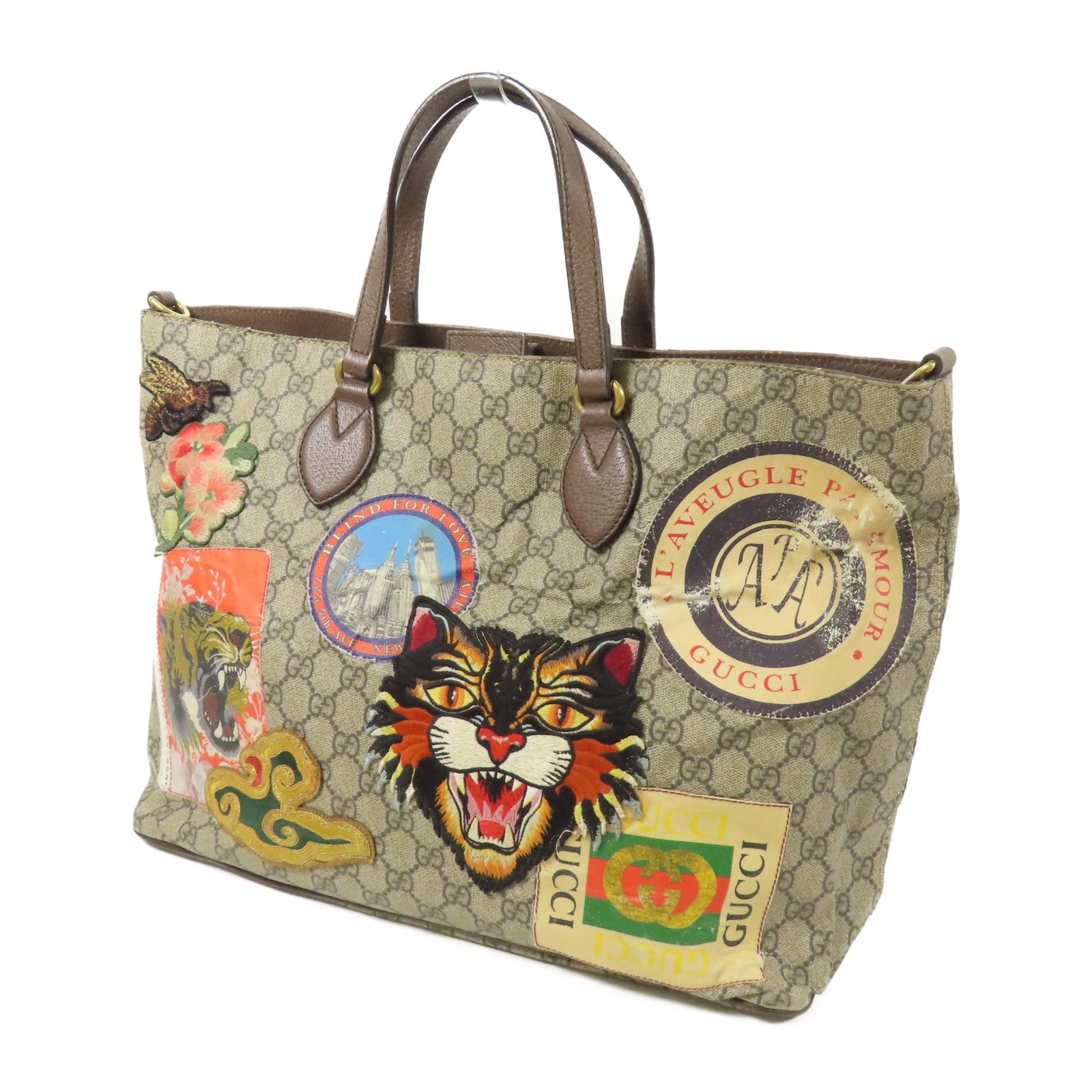 GUCCI 塗層帆布Tote Bag金扣手挽肩背兩用袋