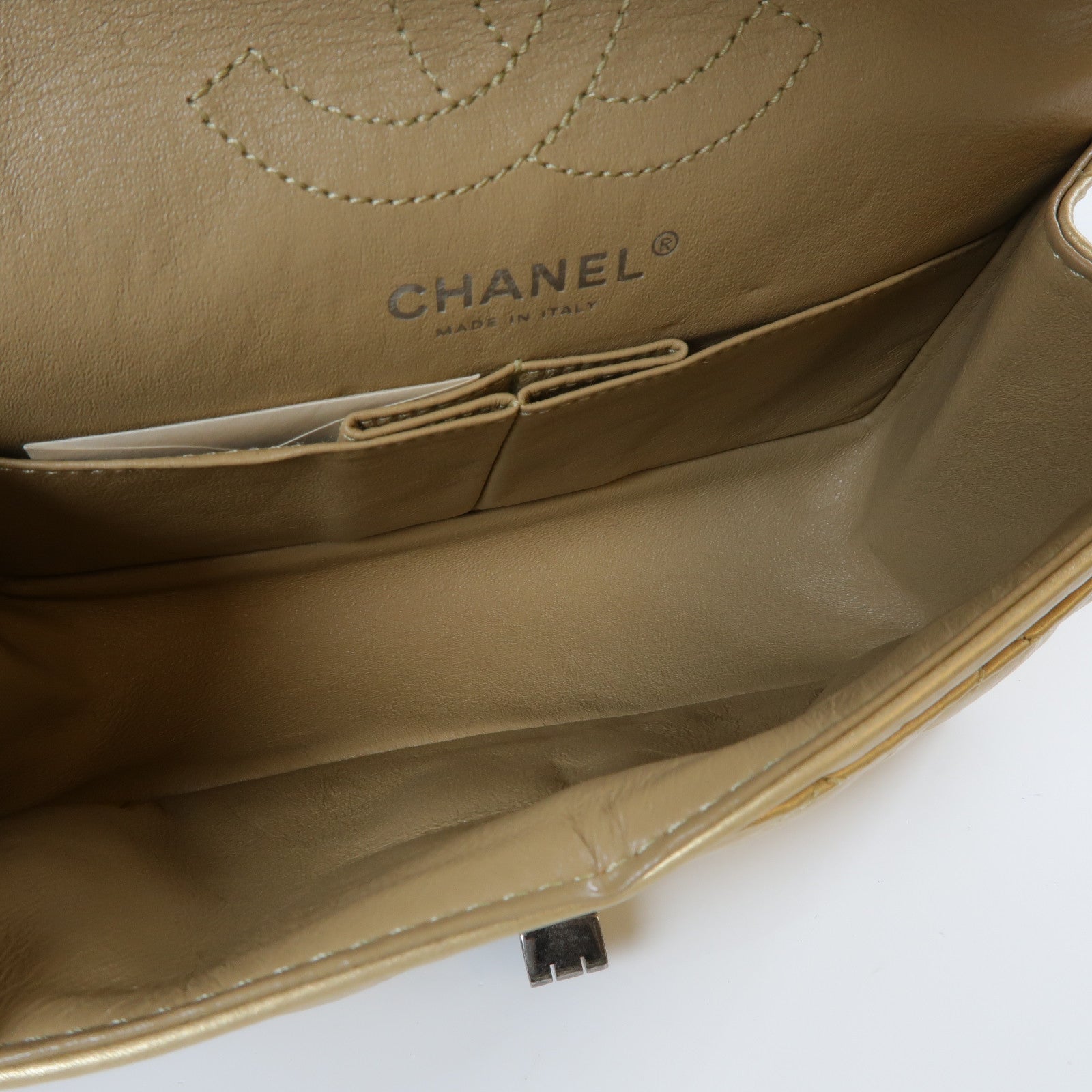 CHANEL **【激減優惠】菱格牛皮皮革2.55 Chain Shoulder Bag銀扣鏈帶肩背袋金色