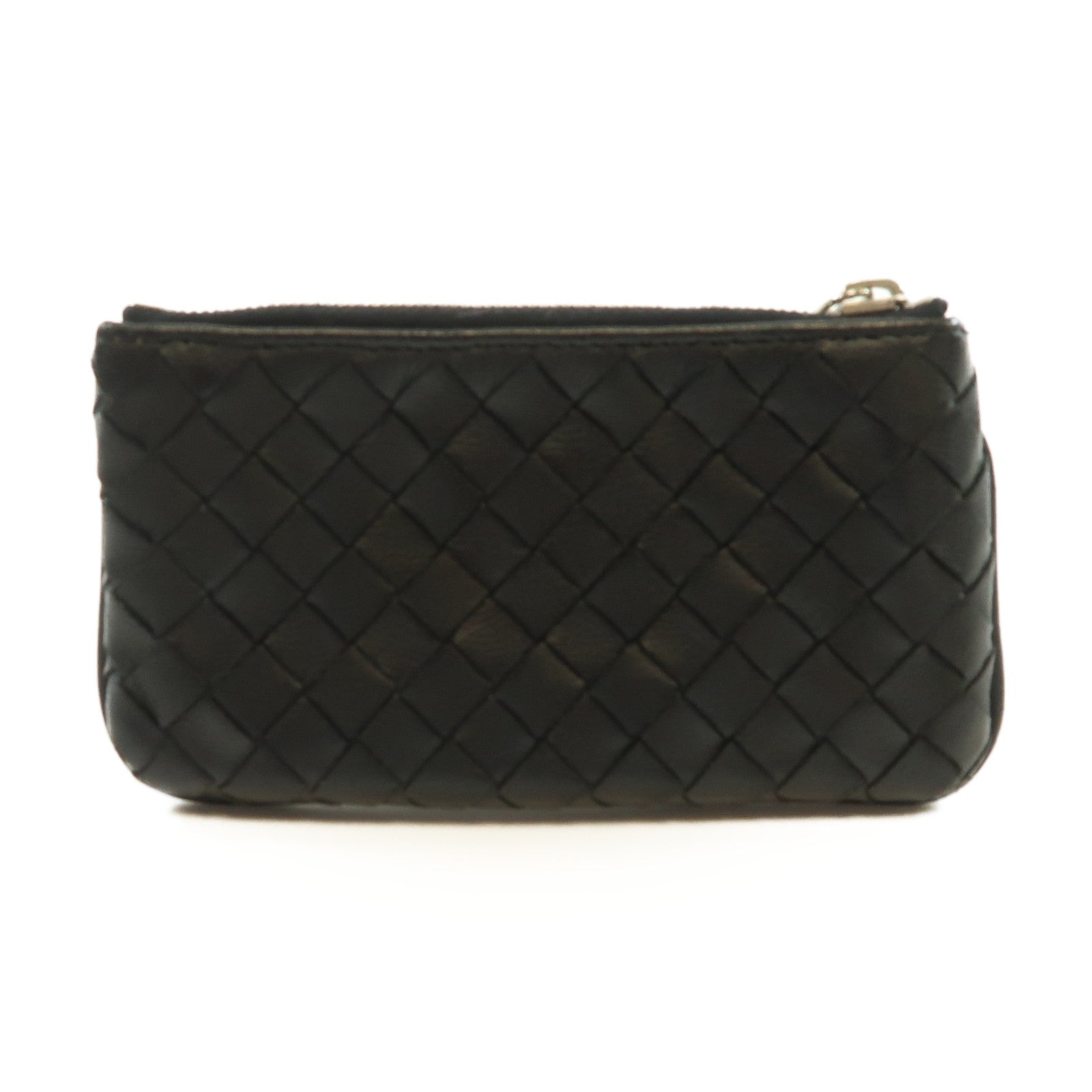 BOTTEGA VENETA 織紋羊皮皮革Coin Case銀扣零錢包黑色