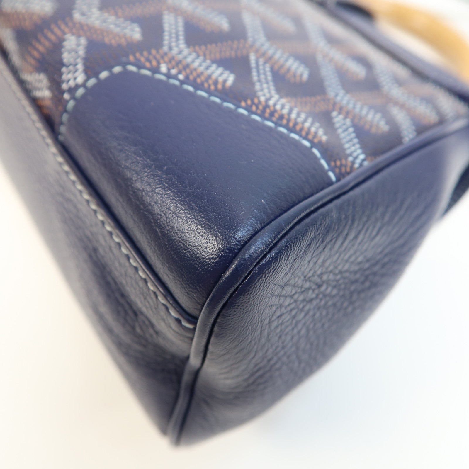 GOYARD 塗層帆布/皮革Saigon銀扣手挽肩背兩用袋深藍色
